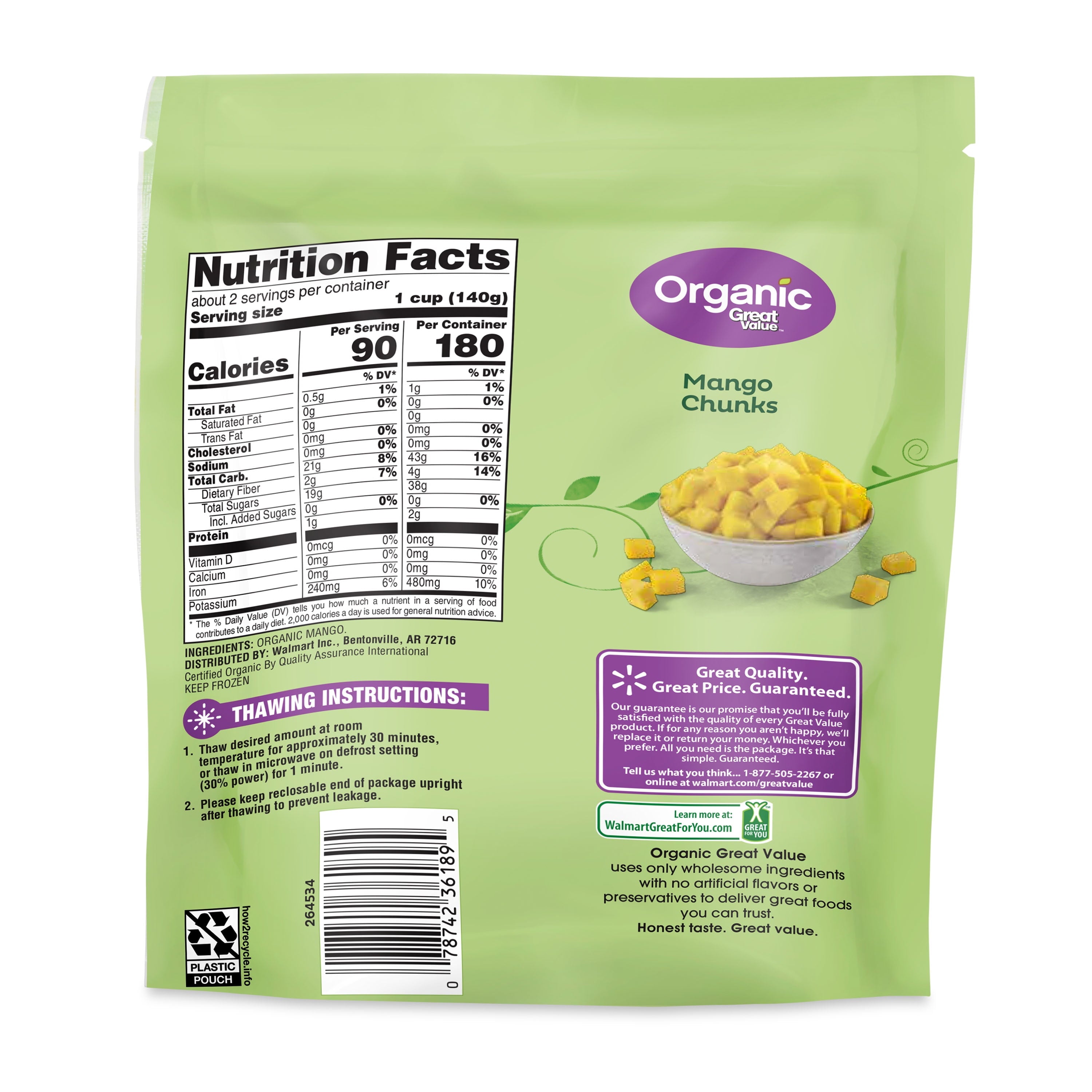 Great Value Organic Mango Chunks Frozen 10 Oz