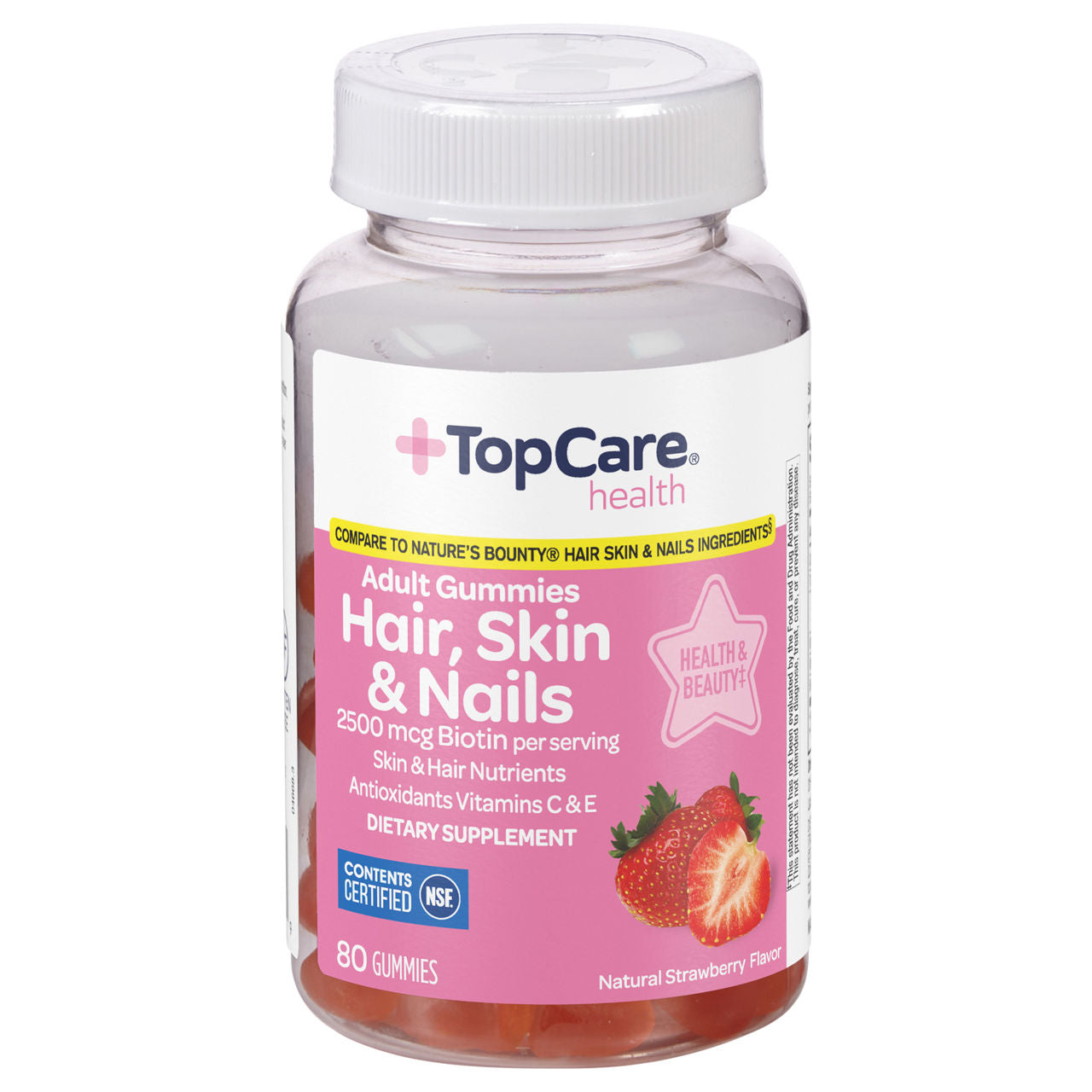TopCare Health Hair Skin & Nails Gummies 2500 mcg Strawberry 80 Ct