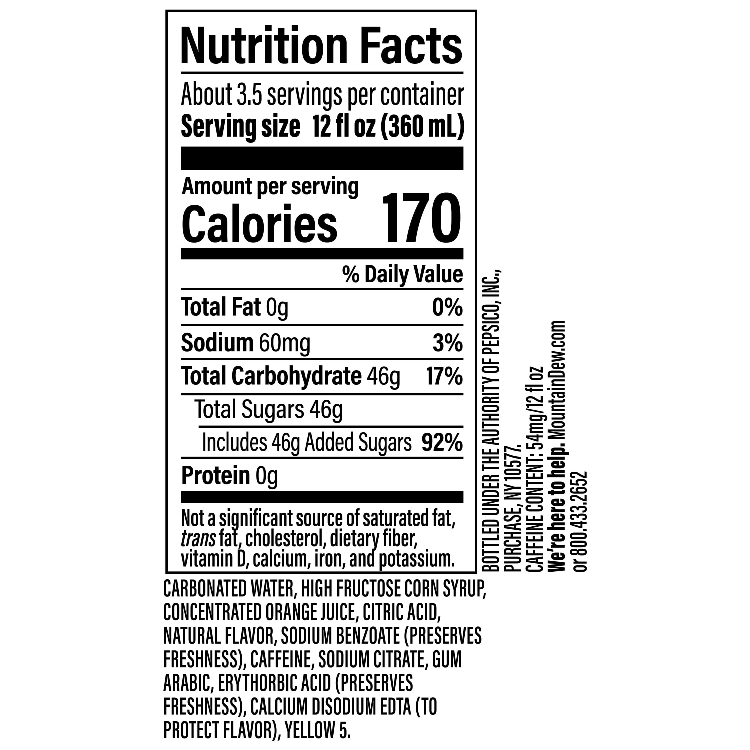 Mountain Dew Citrus Soda Pop Bottle 1.25 L