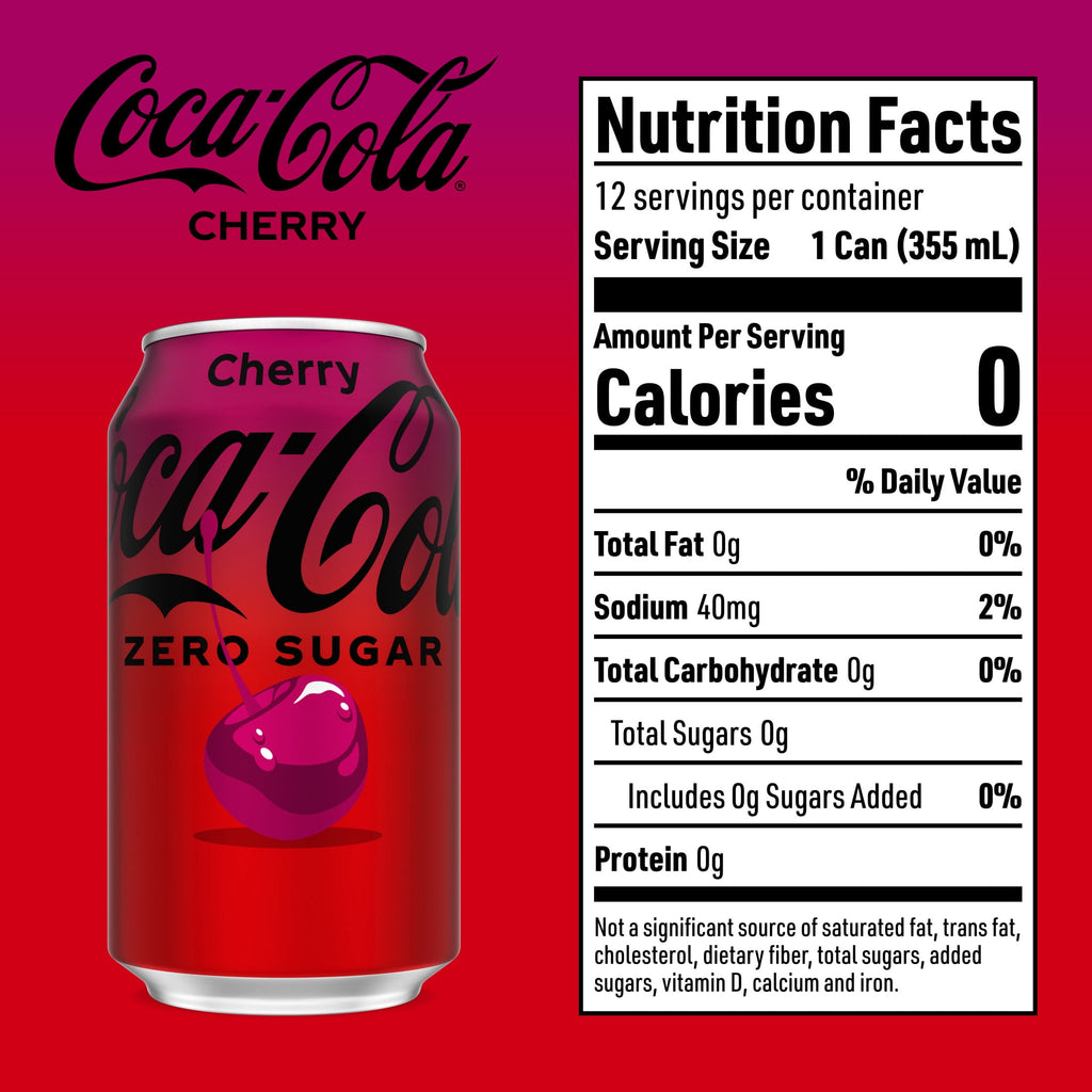 Zero Sugar Cherry Soda Pop Cans 12 Fl Oz 12 Pack Coca-Cola