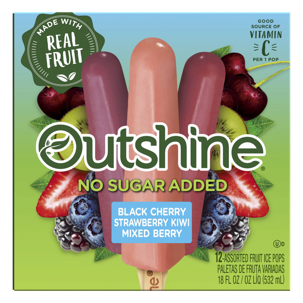 Outshine No Sugar Added Black Cherry Strawberry Kiwi Mixed Berry Frozen Fruit Pops 12 Count 18 Fl Oz