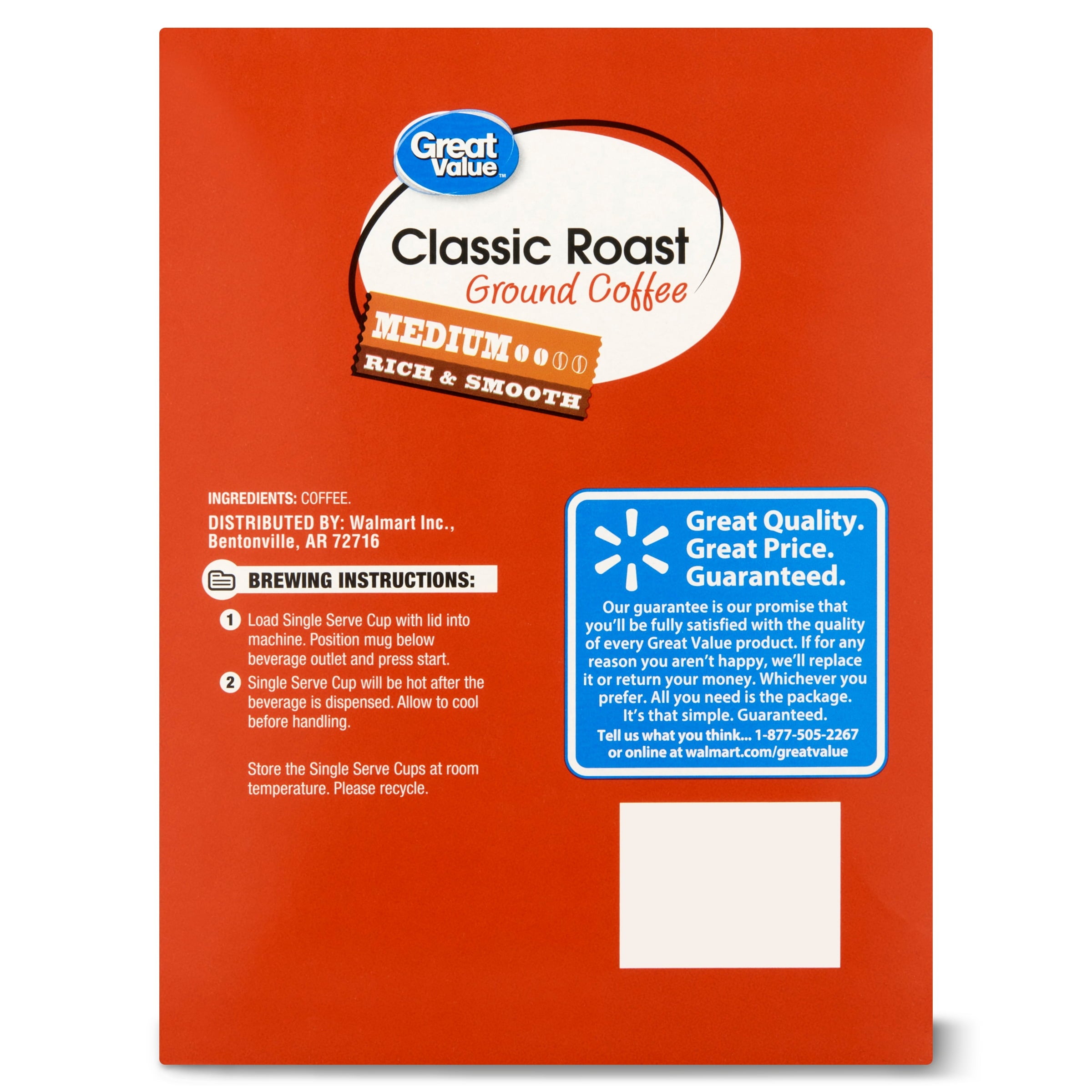 Great Value Classic Roast Medium Roast Ground Coffee Pods 48 Count