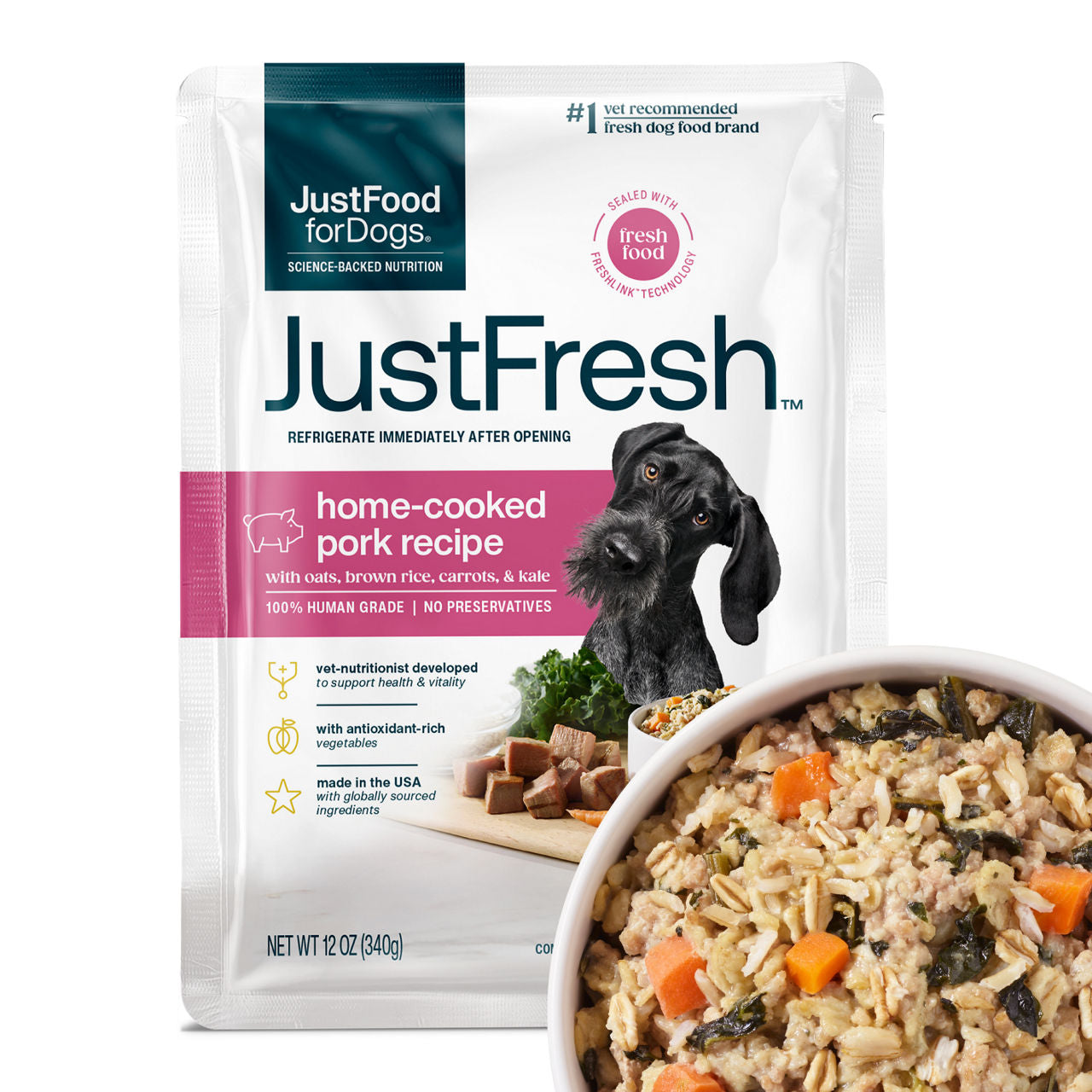 JustFoodForDogs JustFresh Pork Recipe Dog Food 12 oz