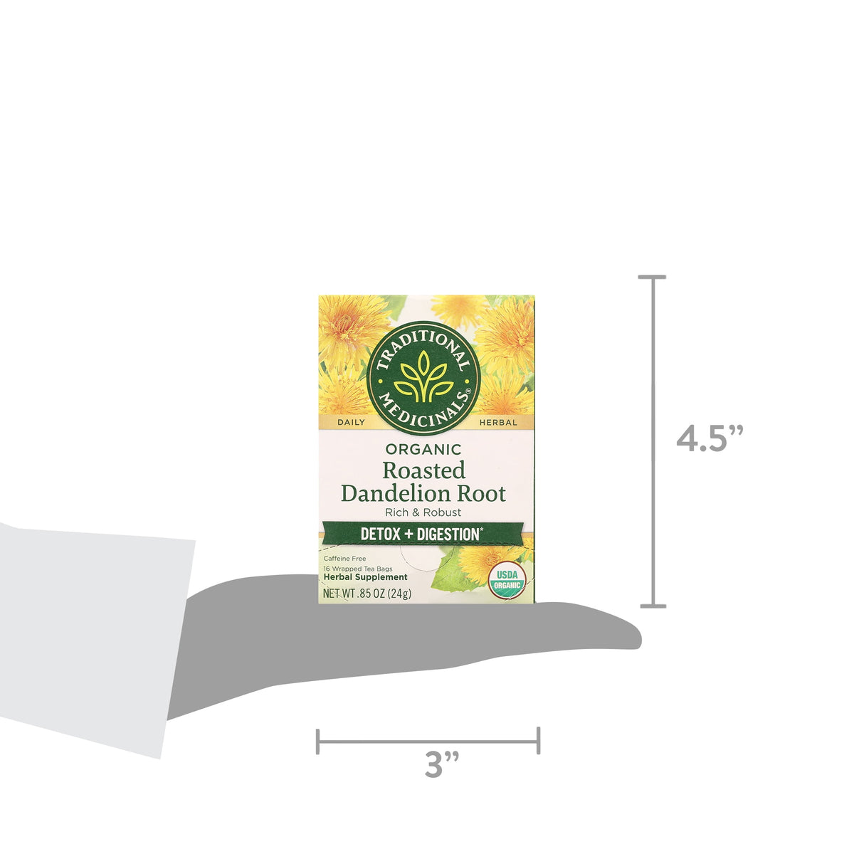 Traditional Medicinals Organic Roasted Dandelion Root Herbal Tea Bags Caffeine Free 16 Count