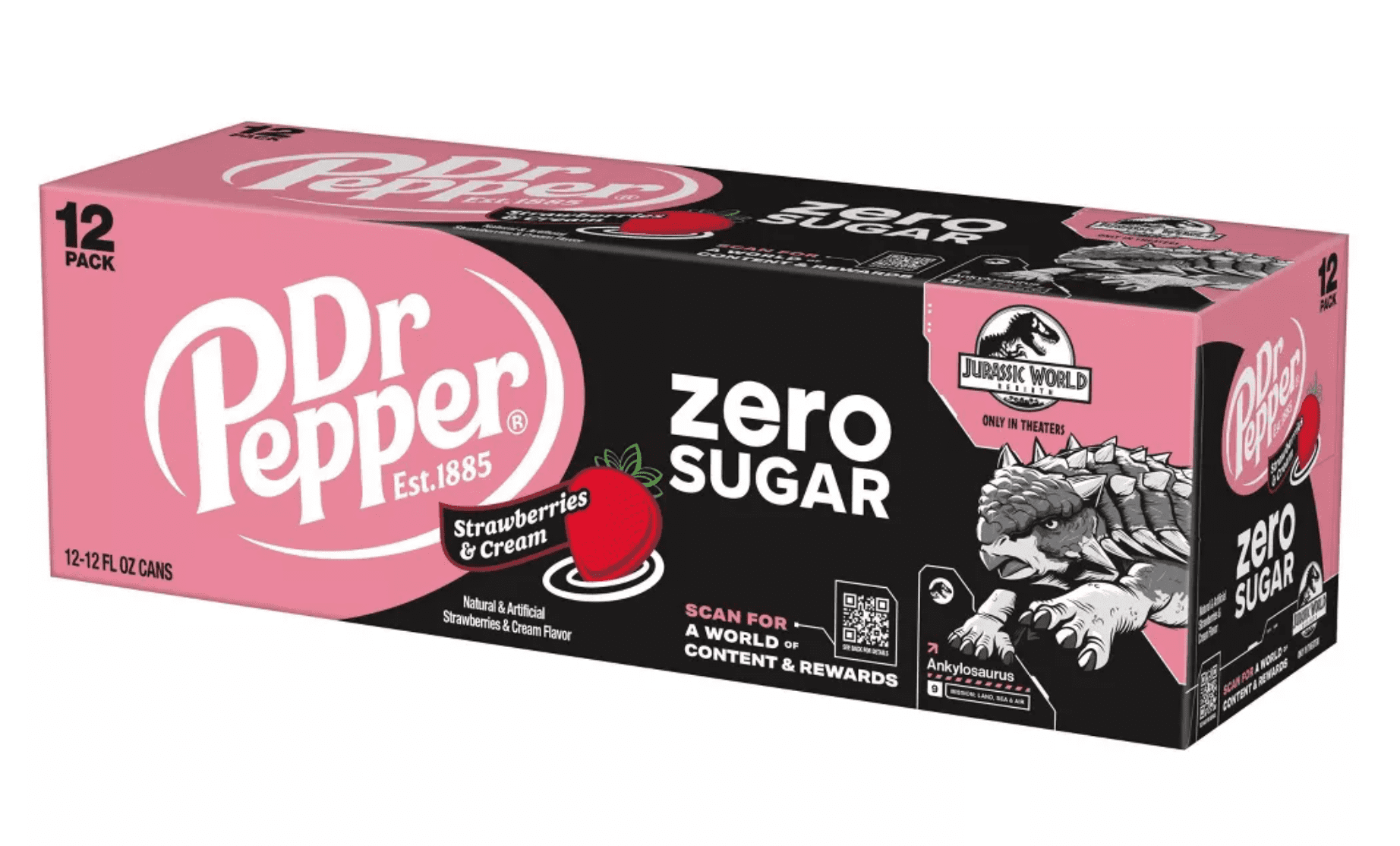 Dr Pepper Zero Sugar Strawberries and Cream Soda Pop Cans 12 Fl Oz 12 Pack