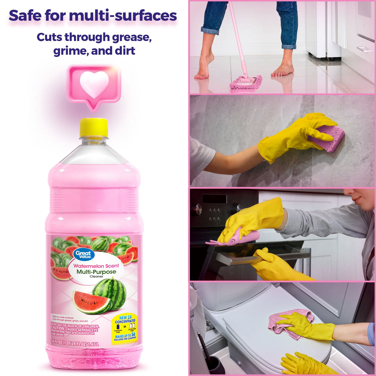 Great Value Multi-Purpose Cleaner & Floor Cleaner 2x Concentrated Watermelon 56 fl oz