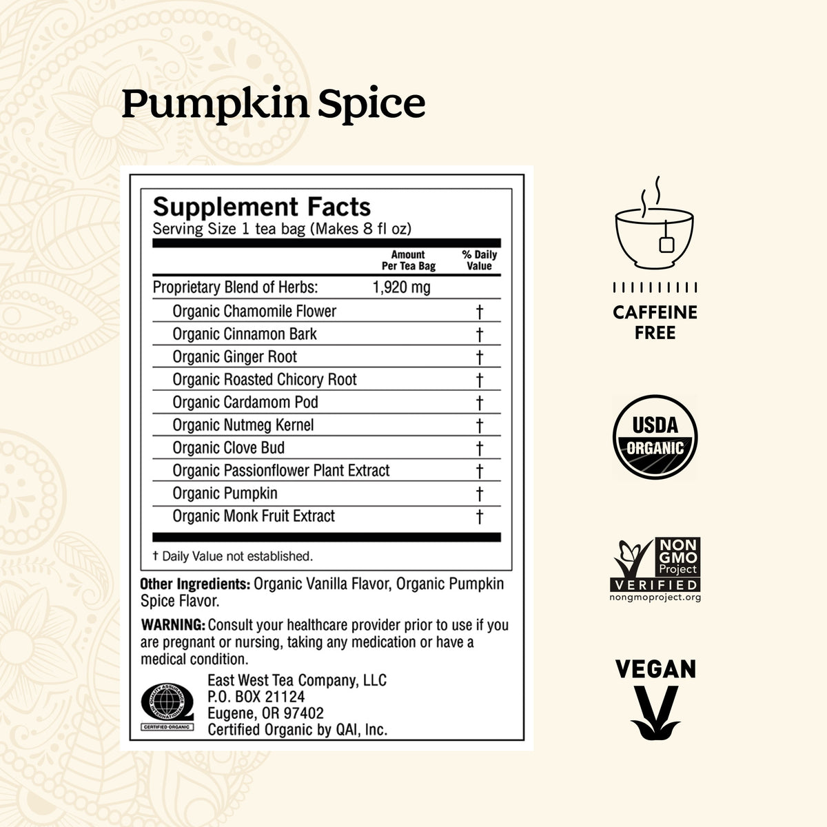 Yogi Pumpkin Spice Organic Herbal Wellness Tea Bags 1.12 oz 16 Count