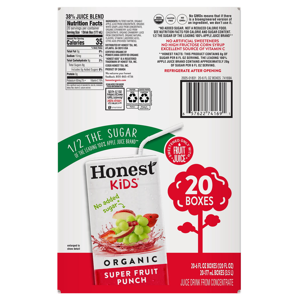 Honest Kids Super Fruit Punch Organic Juice Drink 6 fl oz 20 Pack