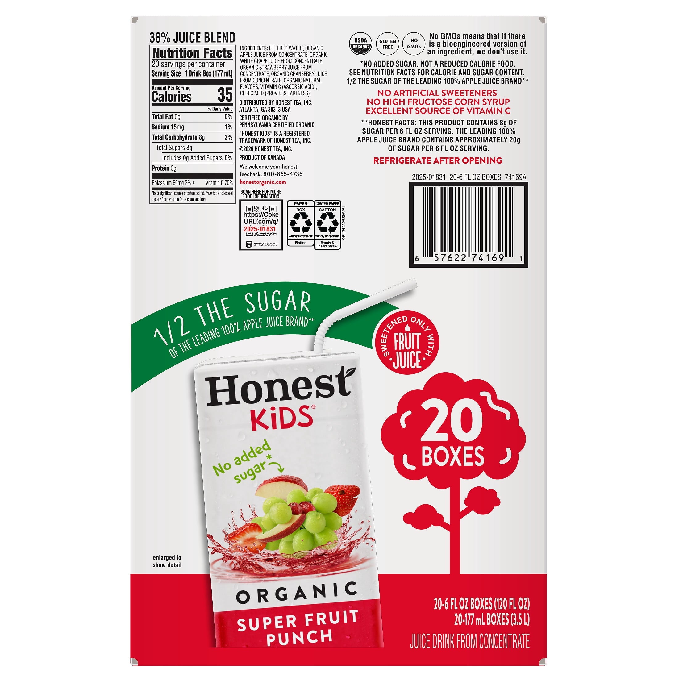 Honest Kids Super Fruit Punch Organic Juice Drink 6 fl oz 20 Pack