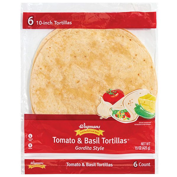 Wegmans Tomato & Basil Gordita Style Tortillas 10 Inch 6 Count