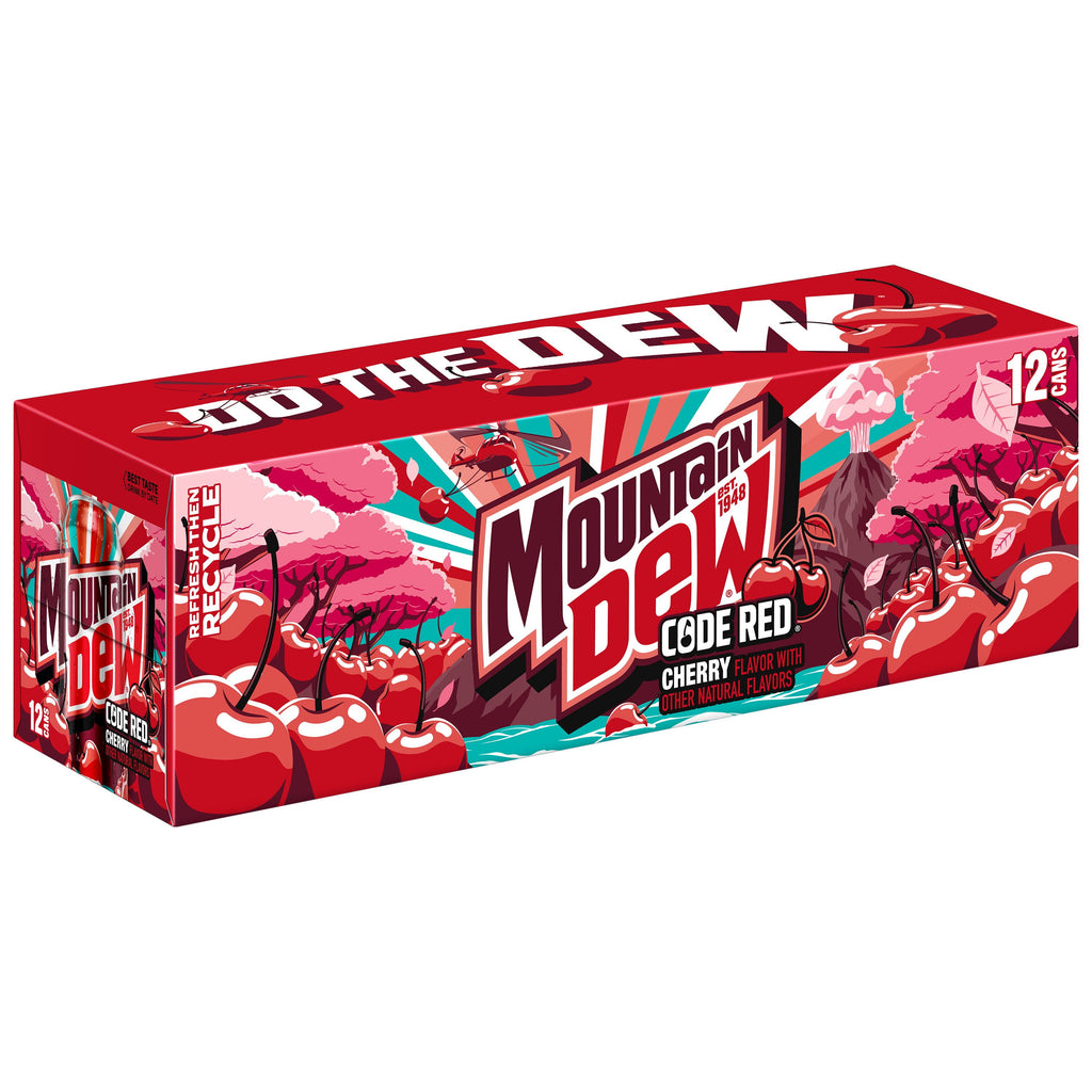 Mountain Dew Code Red Cherry Flavored Soda Pop Cans 12 Fl Oz 12 Pack