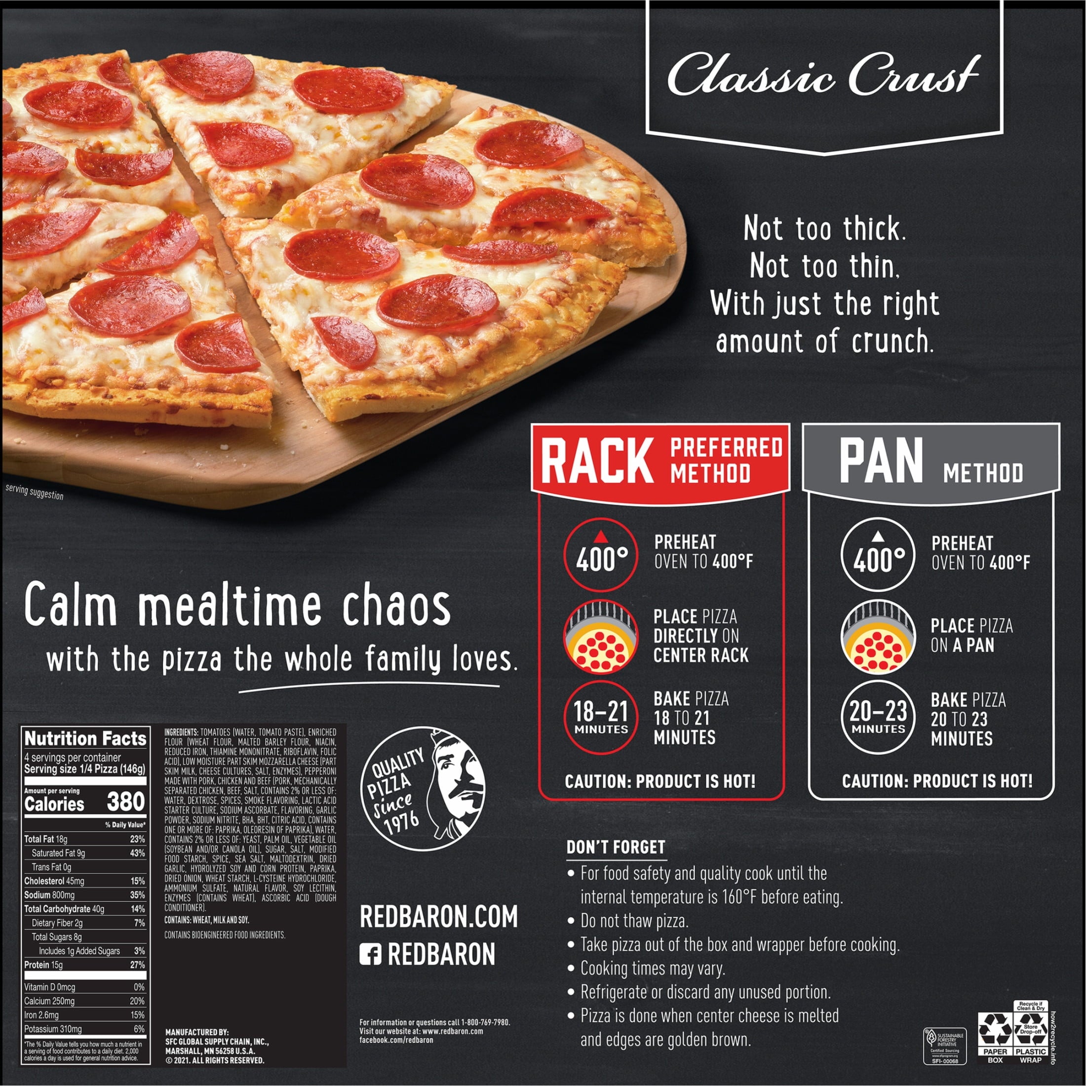 Red Baron Pepperoni Classic Crust Frozen Pizza 20.61 Oz