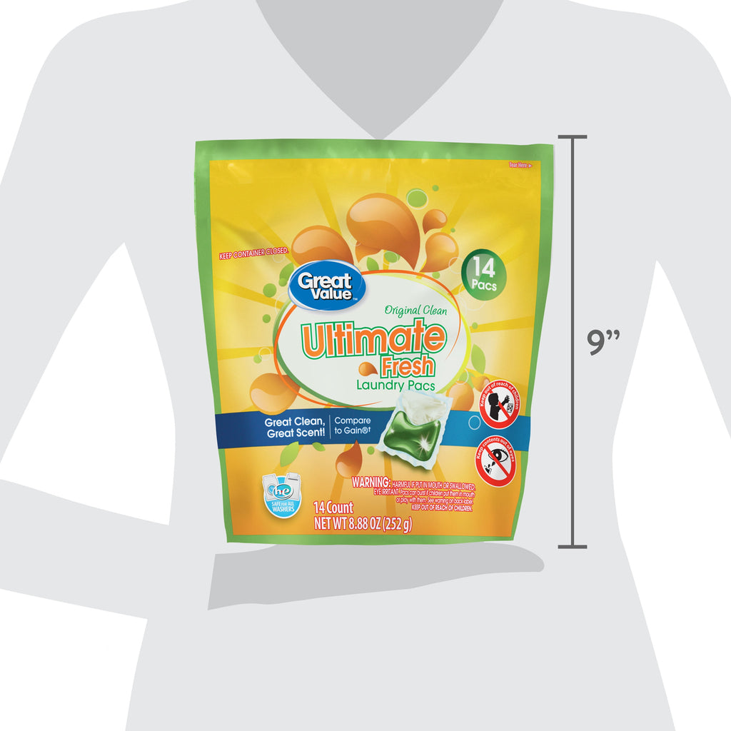 Great Value Ultimate Fresh Laundry Detergent Pacs Original Clean 14 Count