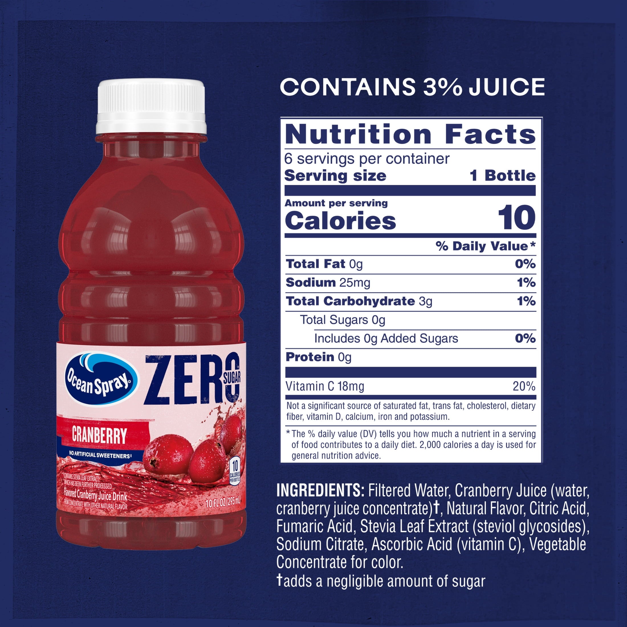 Ocean Spray Zero Sugar Cranberry Juice Drink 60 fl oz Bottle 6 Count