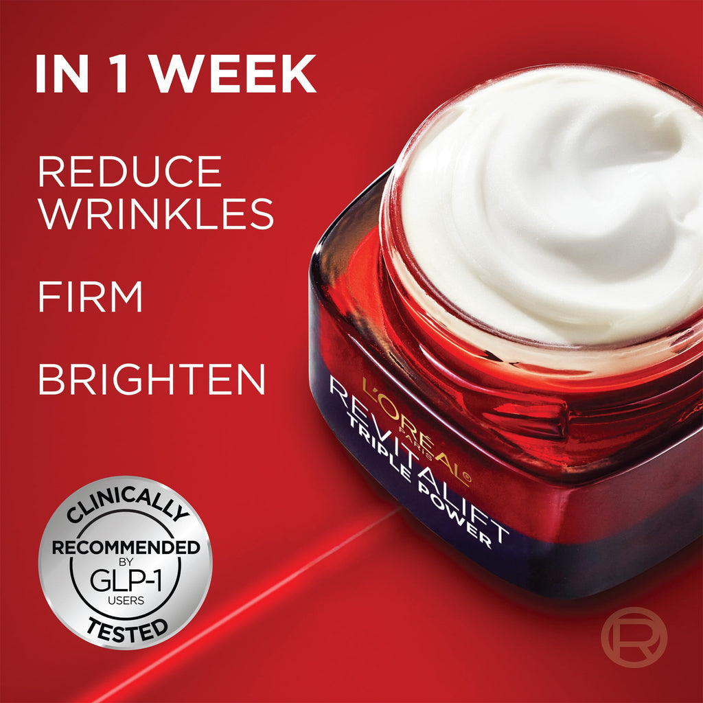 L'Oreal Paris Revitalift Triple Power Anti-Aging Face Moisturizer Fragrance Free Pro Retinol Hyaluronic Acid & Vitamin C 1.7 oz