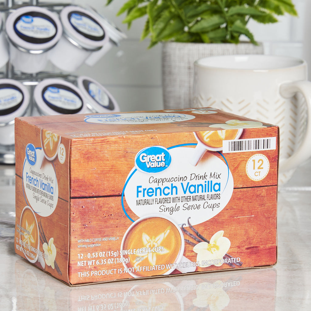 Great Value French Vanilla Cappuccino Mix Medium Roast Coffee Pods 12 Count