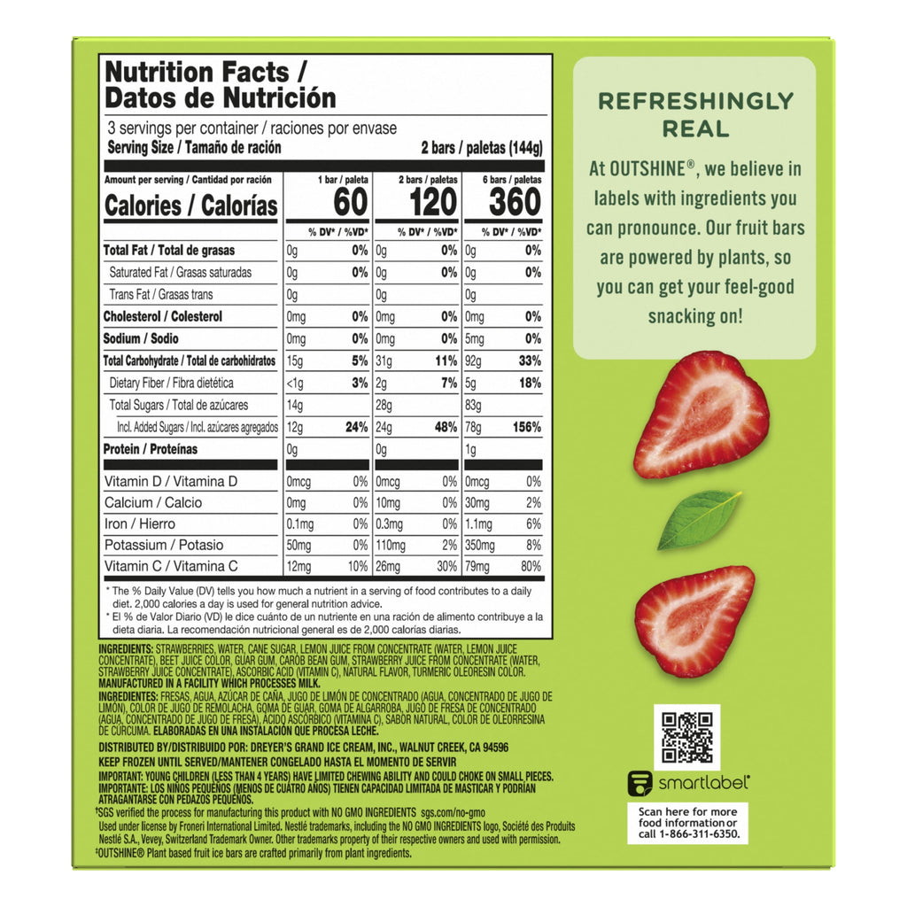Outshine Strawberry Frozen Fruit Bars 6 Count 14.7 Fl Oz