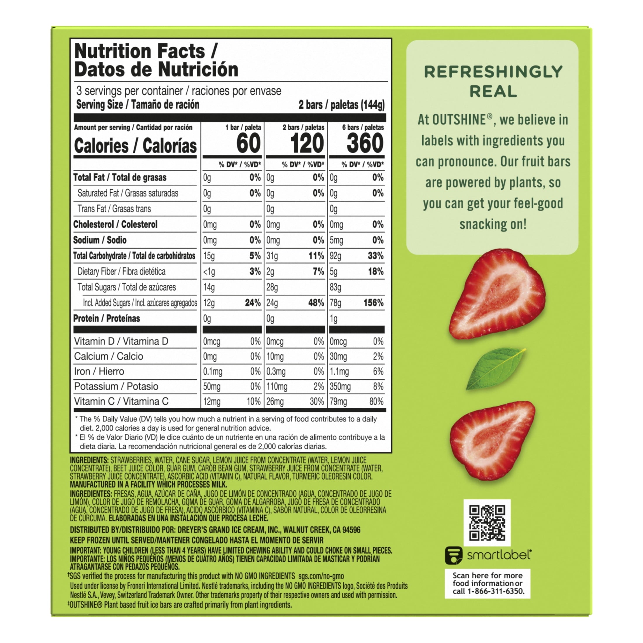 Outshine Strawberry Frozen Fruit Bars 6 Count 14.7 Fl Oz