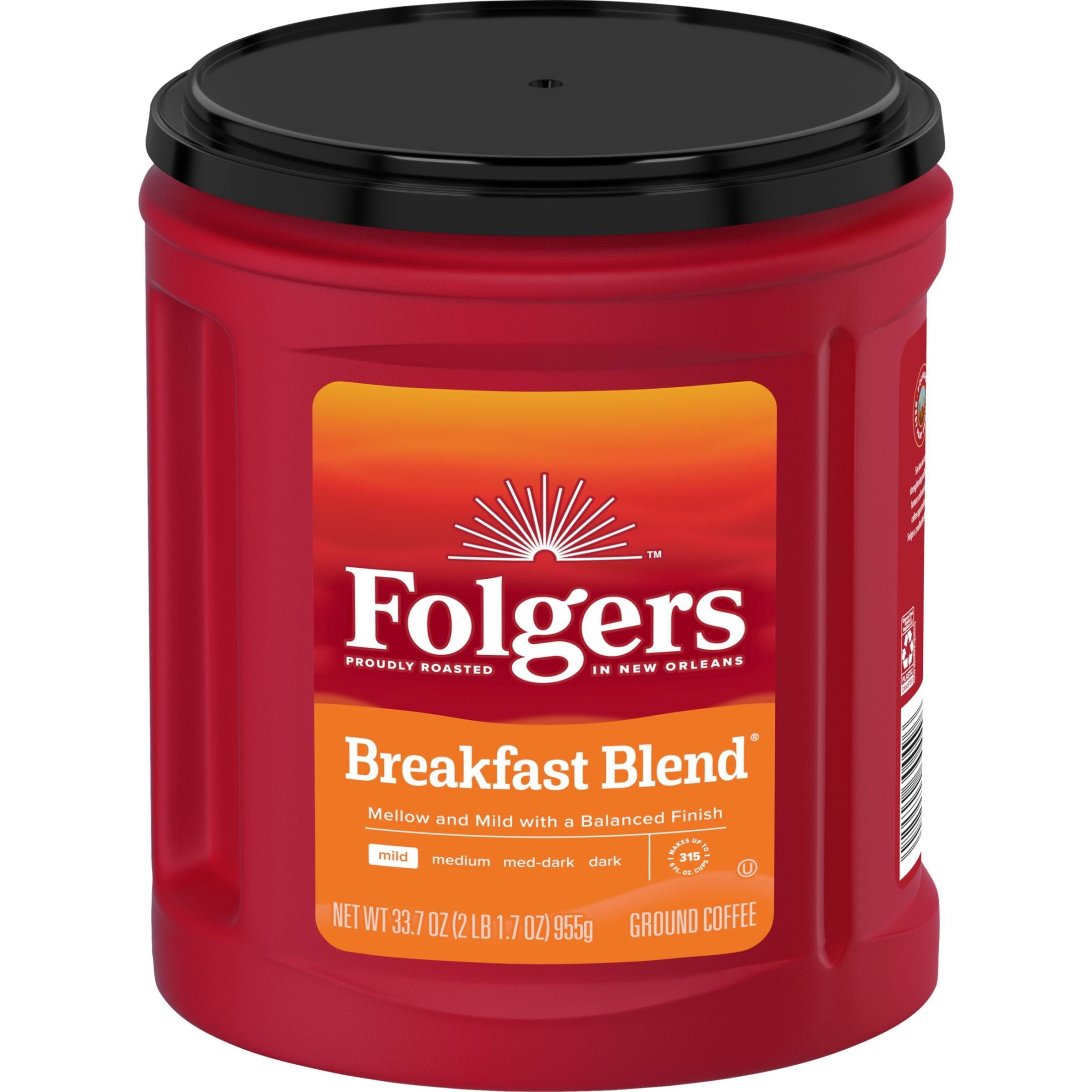 Folgers Breakfast Blend Mild Roast Naturally Caffeinated Ground Coffee 33.7 oz Canister
