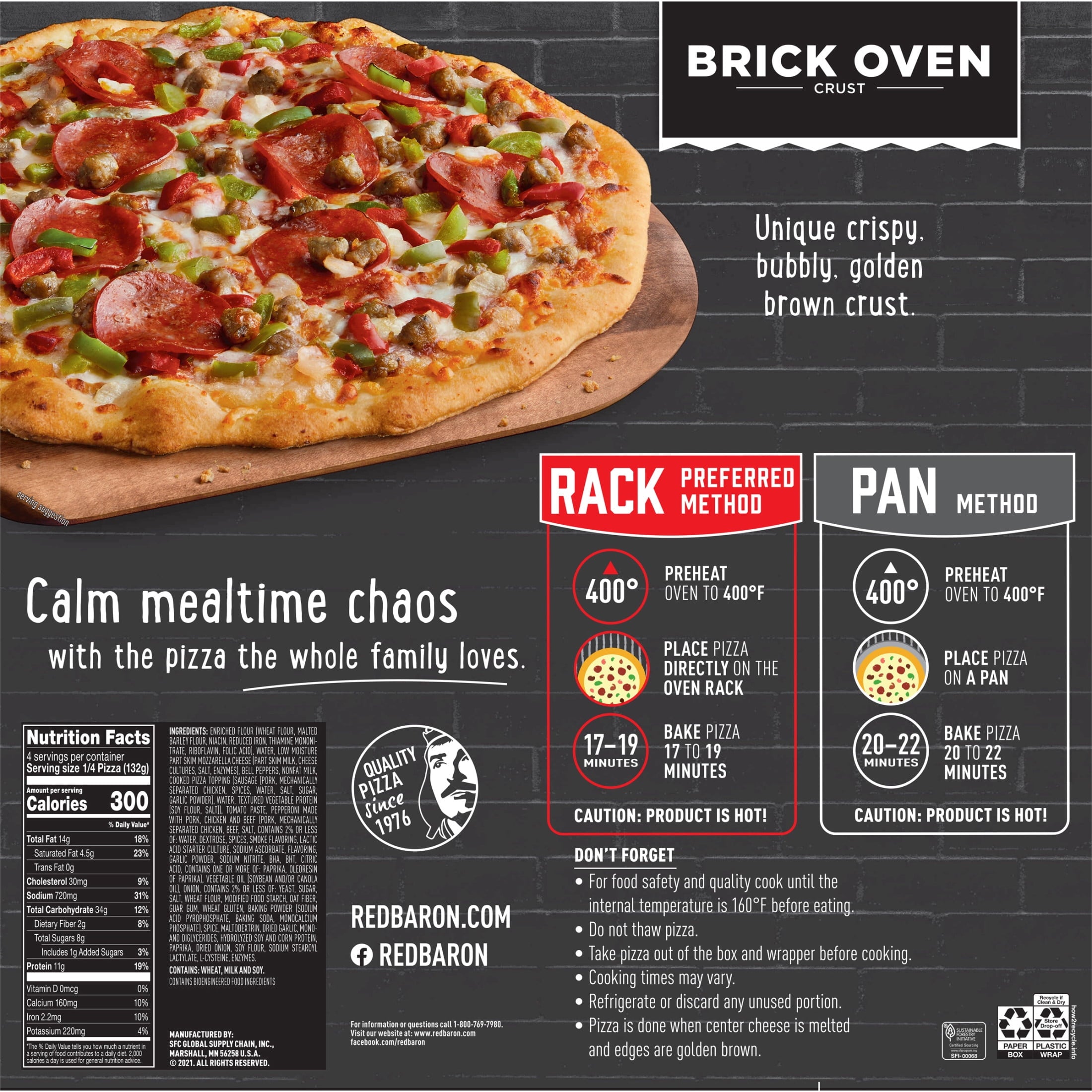 Red Baron Supreme Brick Oven Crust Frozen Pizza 18.64 Oz