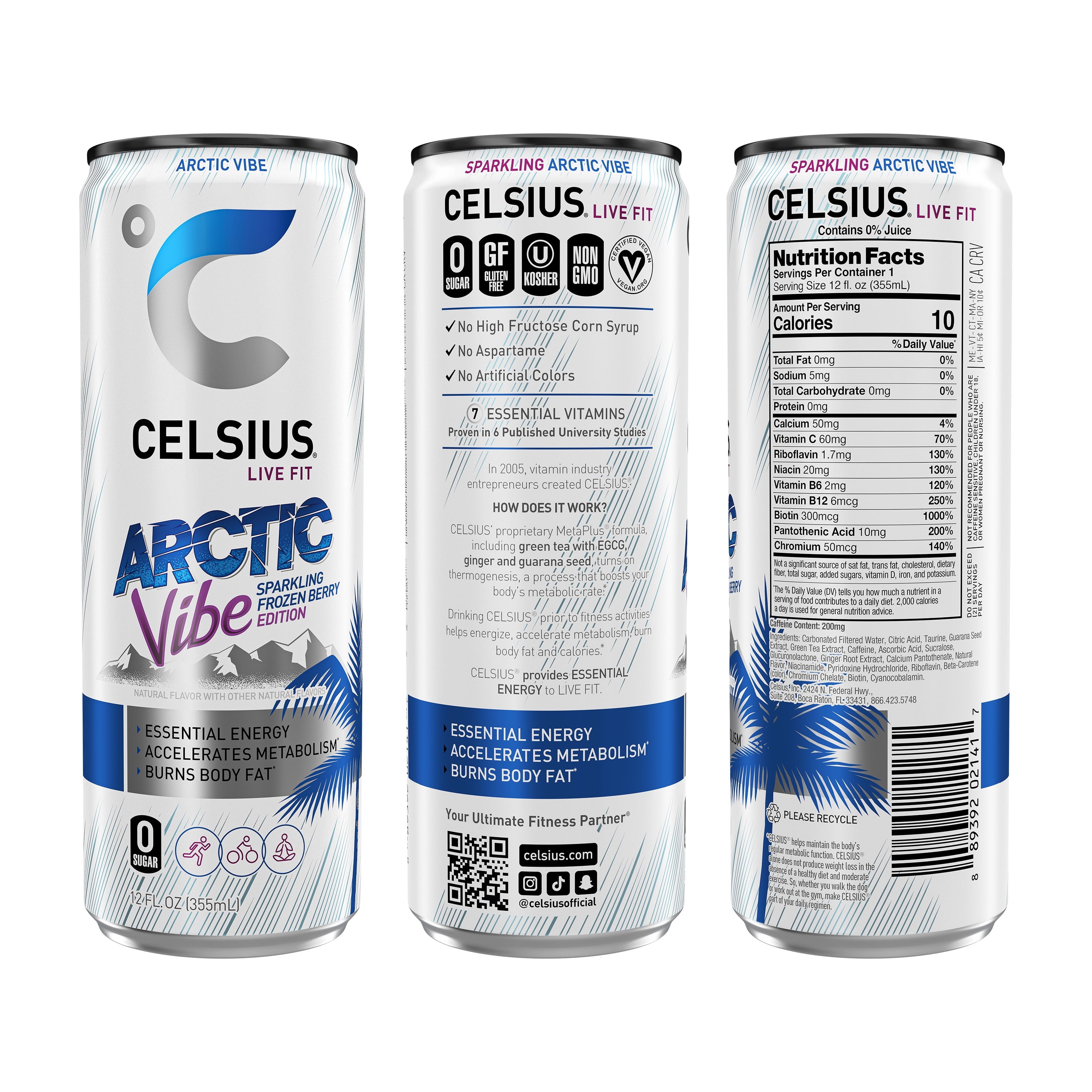 CELSIUS Sparkling Vibe Variety Pack Functional Energy Drink 12 fl oz 12 Pack Cans