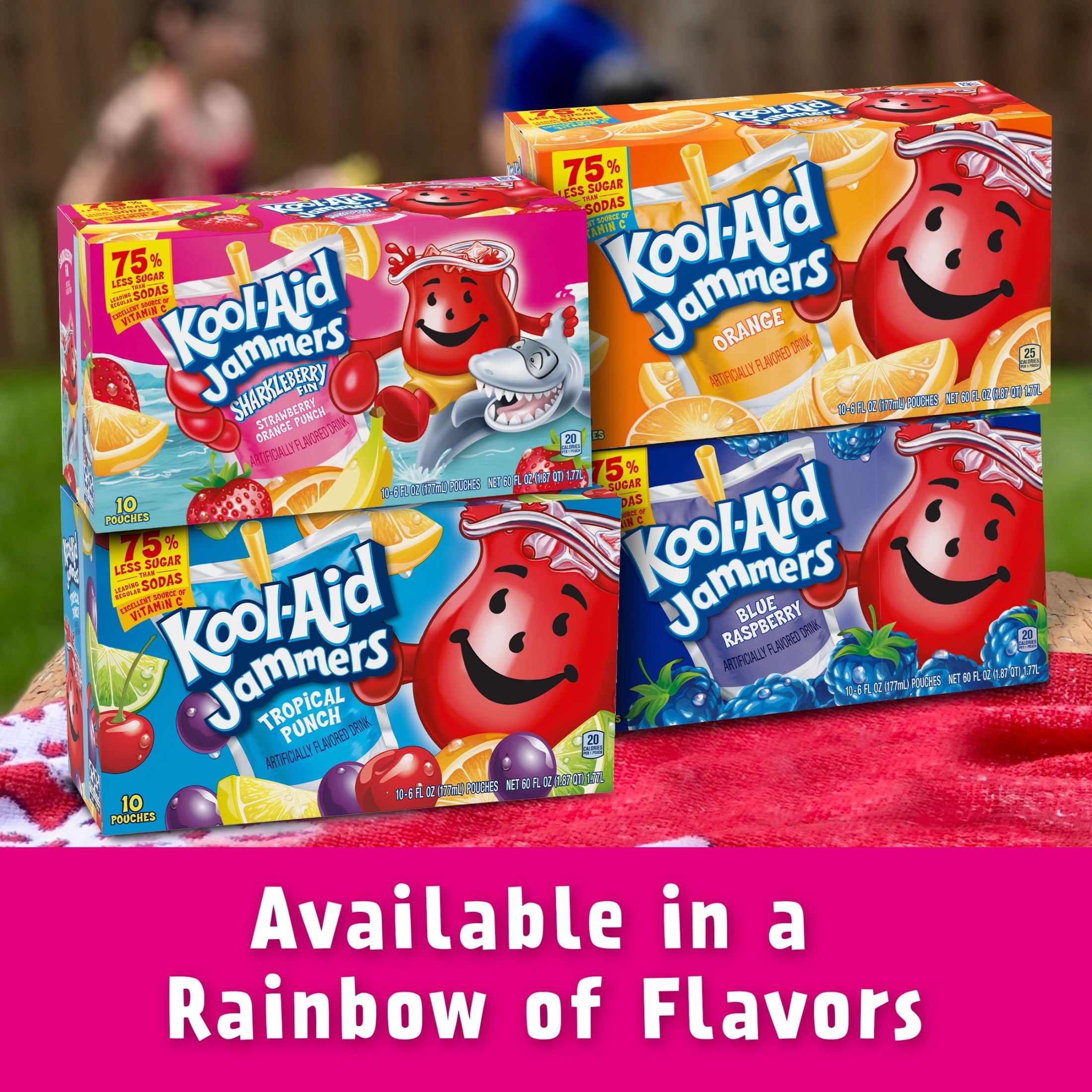Kool-Aid Jammers Sharkleberry Fin Strawberry Orange Punch Drink Pouches 10 Count 6 fl oz