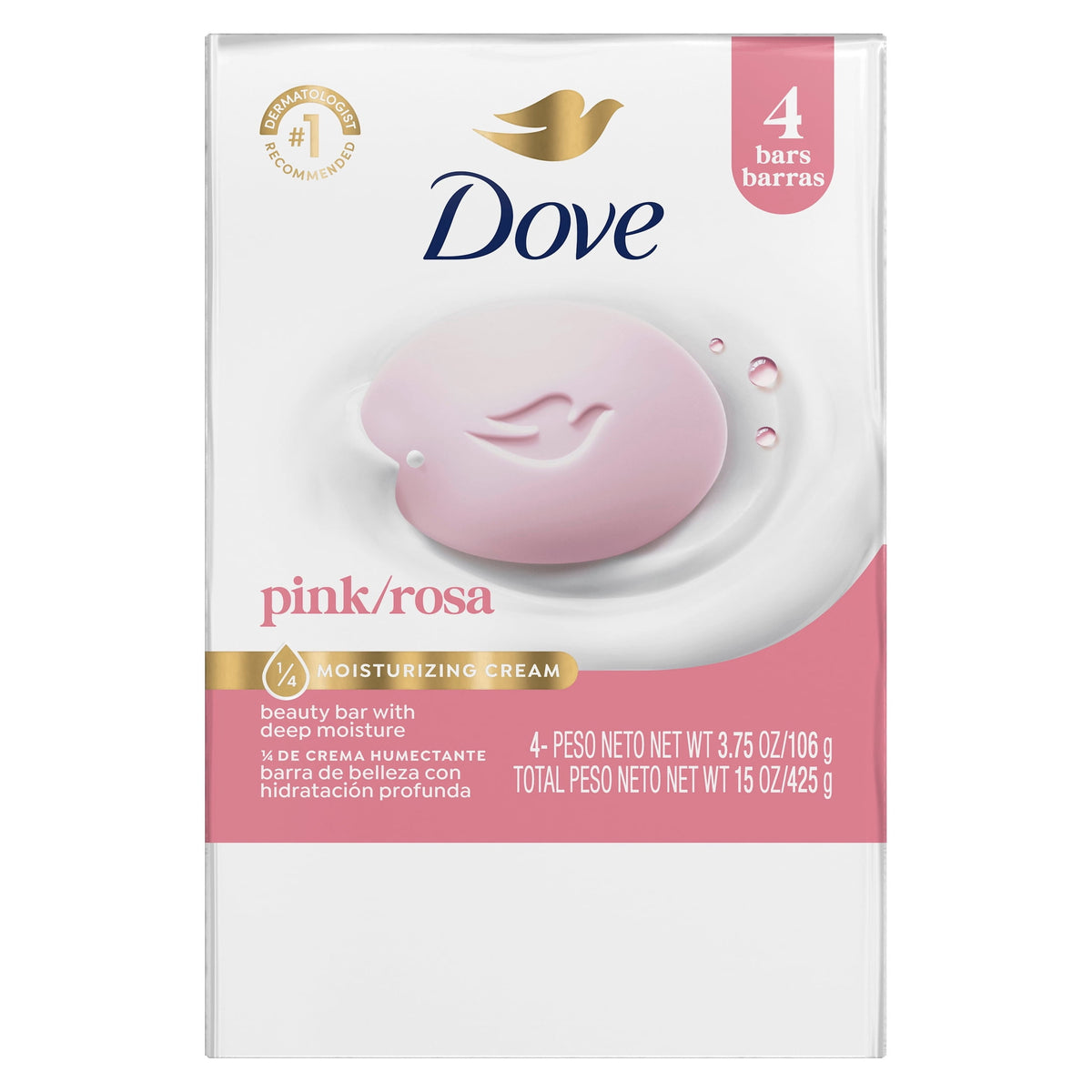 Dove Pink Rosa Beauty Bar Soap Moisturizing 3.75 oz 4 Bars