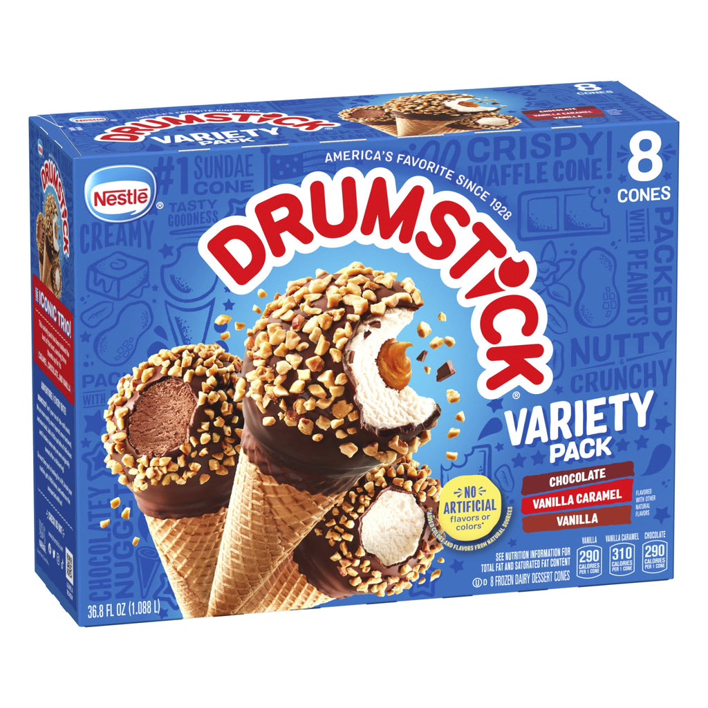 Drumstick Chocolate Vanilla Caramel Sundae Cones Variety Pack 8 Count 36.8 Fl Oz