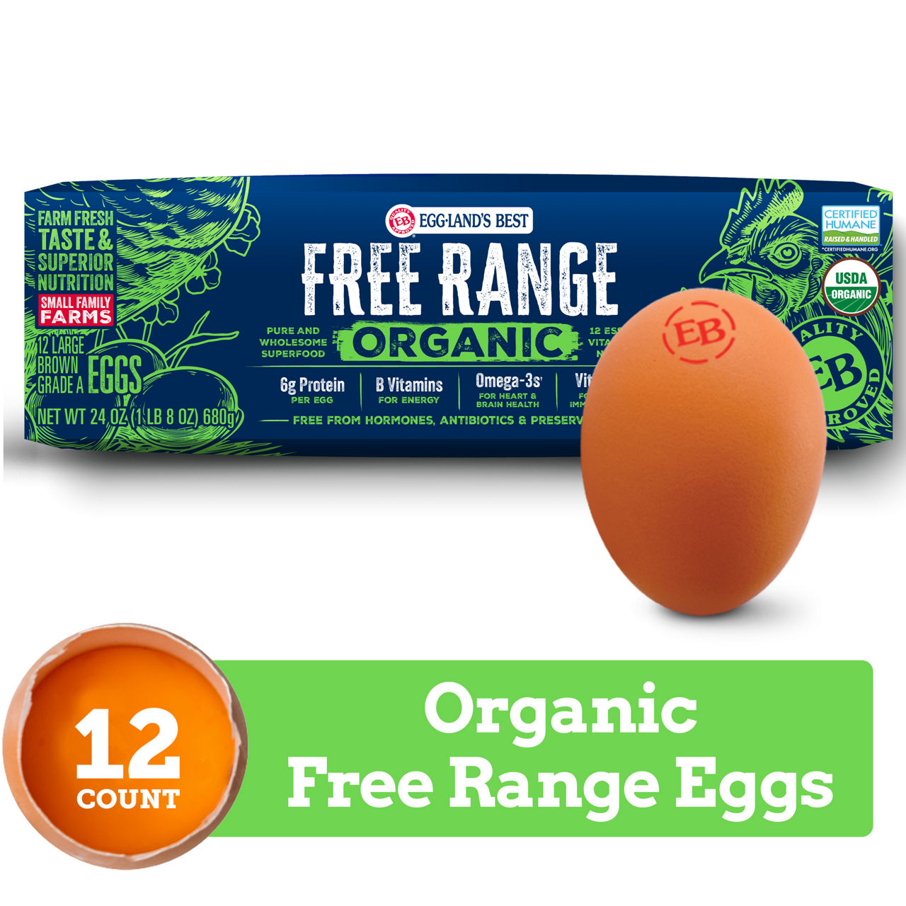 Eggland's Best Free Range Organic Large Brown Eggs 12 count