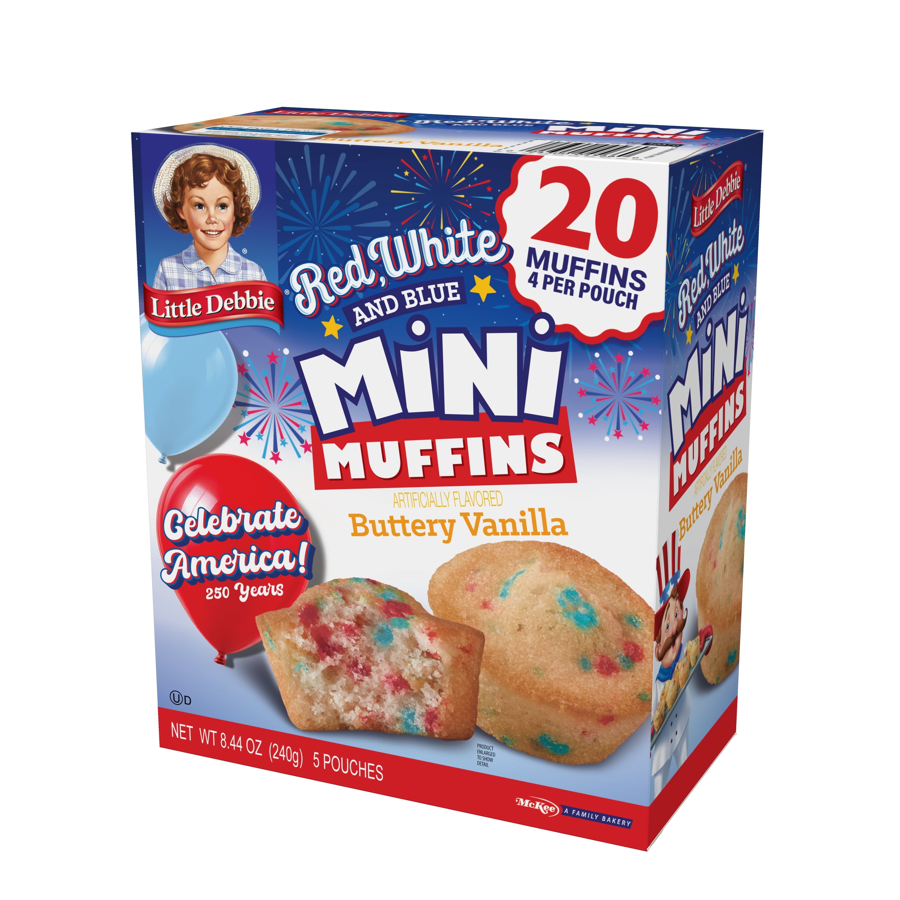 Red White and Blue Buttery Vanilla Mini Muffins 8.44 Oz 5 Pouches Little Debbie