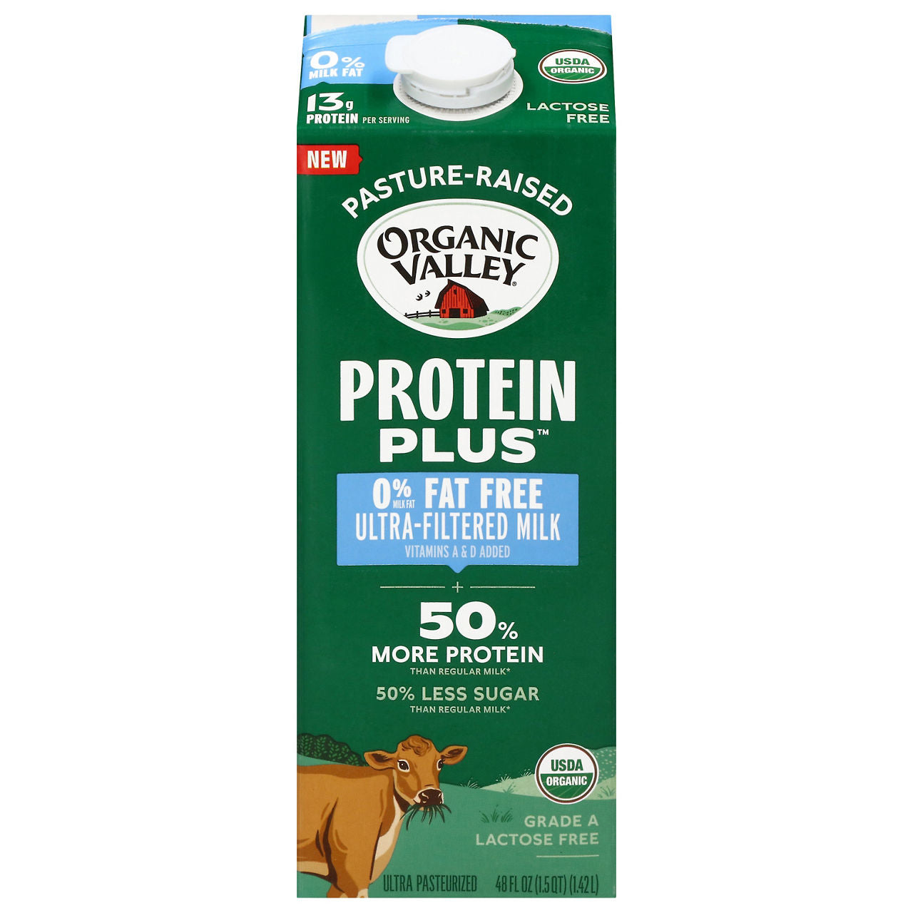 Organic Valley Protein Plus Fat Free 0% Ultra-Filtered Milk 48 fl oz