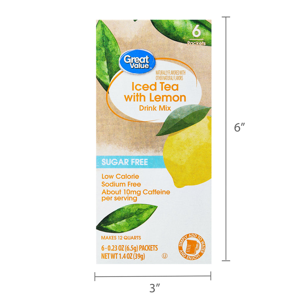 Great Value Sugar-Free Iced Tea with Lemon Naturally Caffeinated Instant Drink Mix 0.23 oz 6 Count