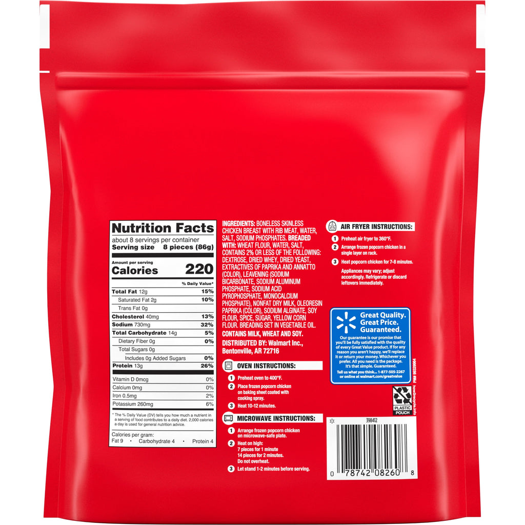 Great Value Fully Cooked Breaded Popcorn Chicken Frozen 25.5 Oz