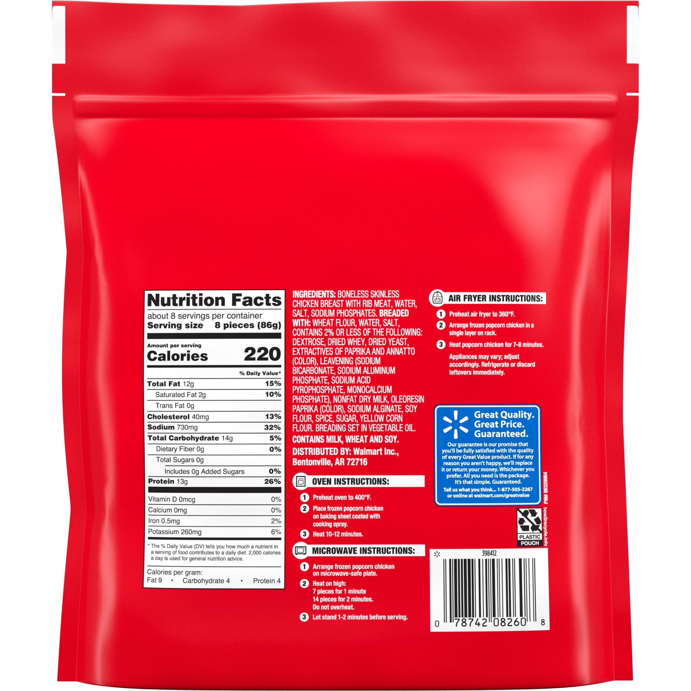 Great Value Fully Cooked Breaded Popcorn Chicken Frozen 25.5 Oz