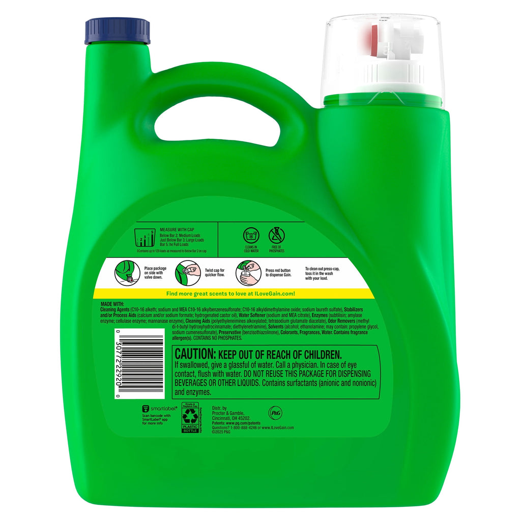 Gain Plus Liquid Laundry Detergent Odor Defense + OXI Waterfall Delight Scent 170 fl oz 129 Loads
