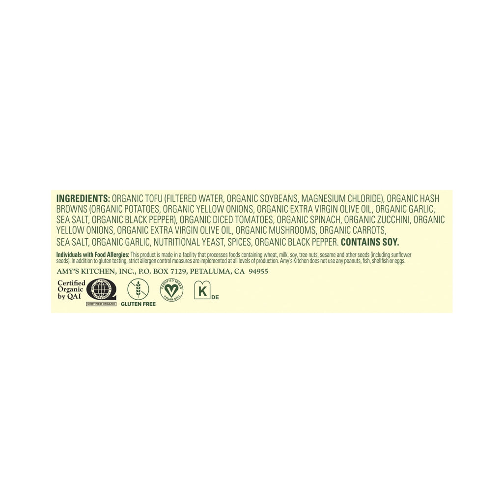 Amy's Kitchen Tofu Scramble Plant-Based Frozen Meal 9 Oz