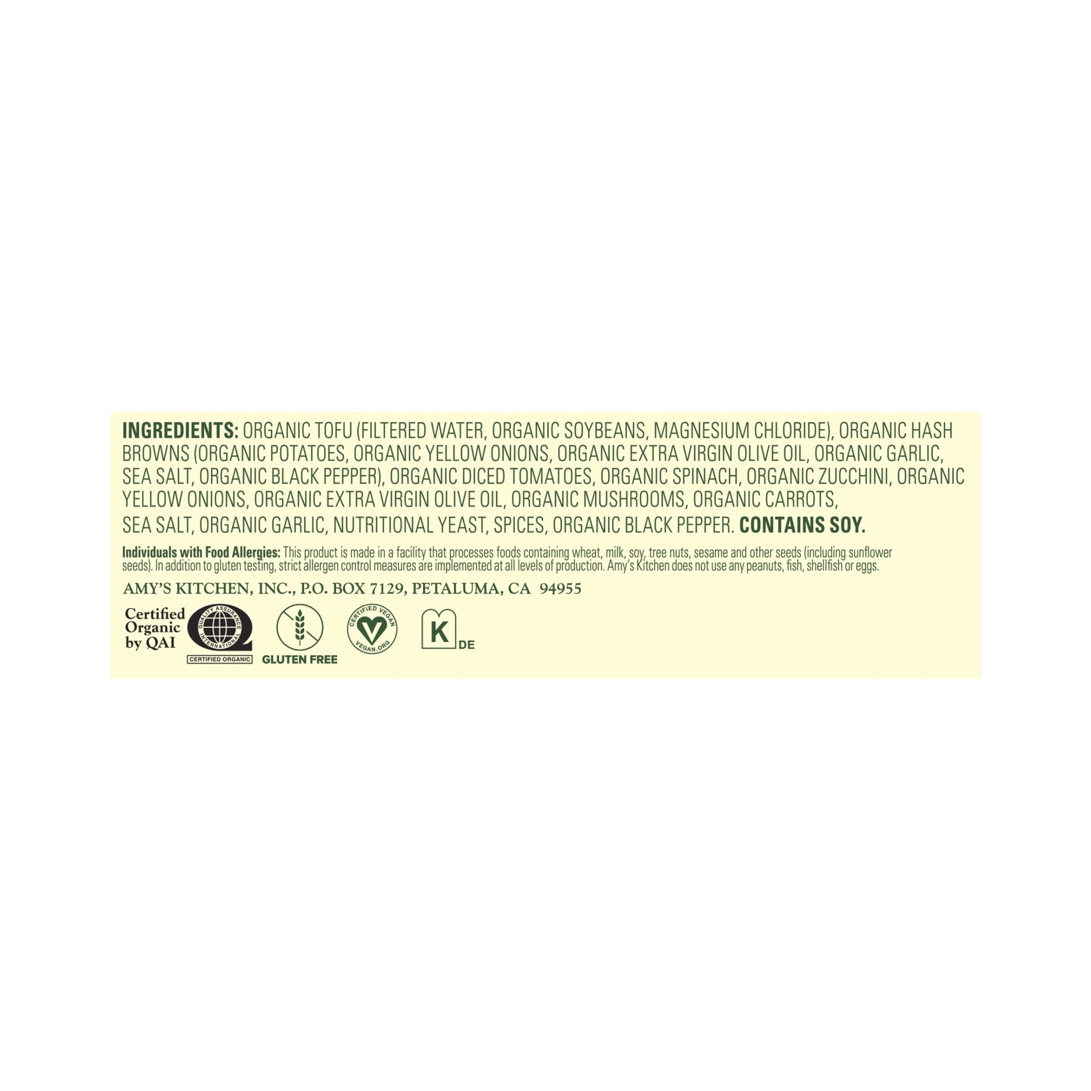 Amy's Kitchen Tofu Scramble Plant-Based Frozen Meal 9 Oz