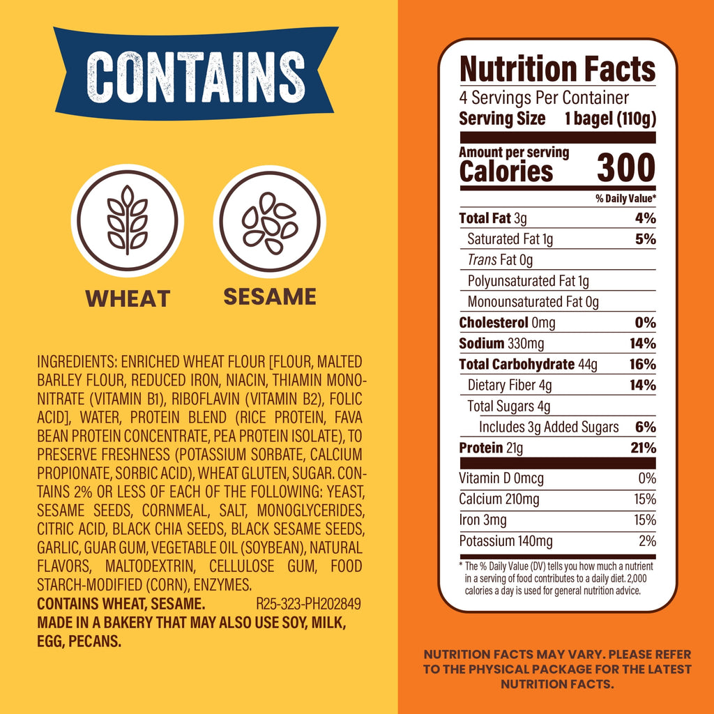 High Protein Everything Bagels 15.5 Oz 4 Count
