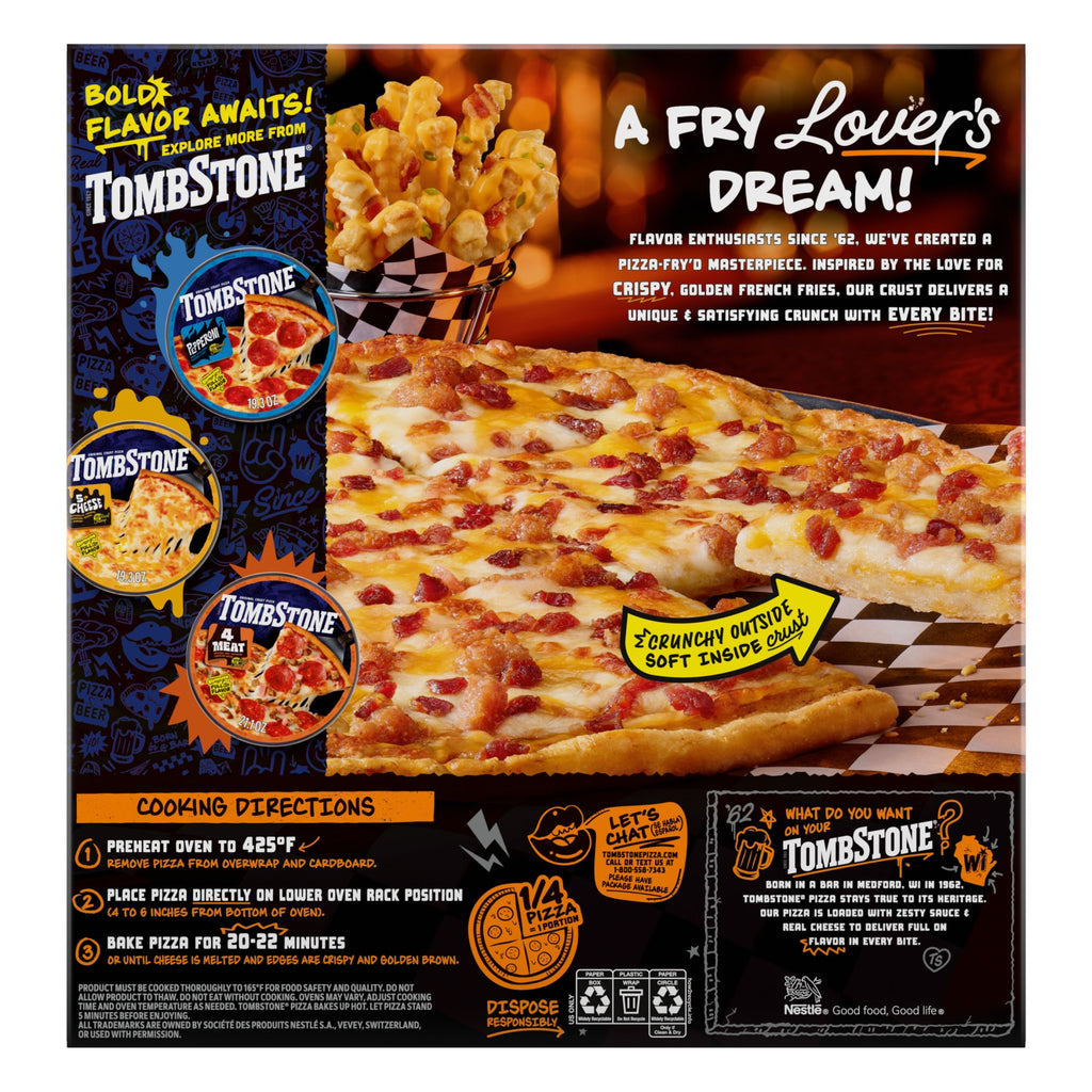 Tombstone French Fry Style Crust Loaded Bacon Cheddar Cheese Gluten Free Frozen Pizza 18.1 Oz