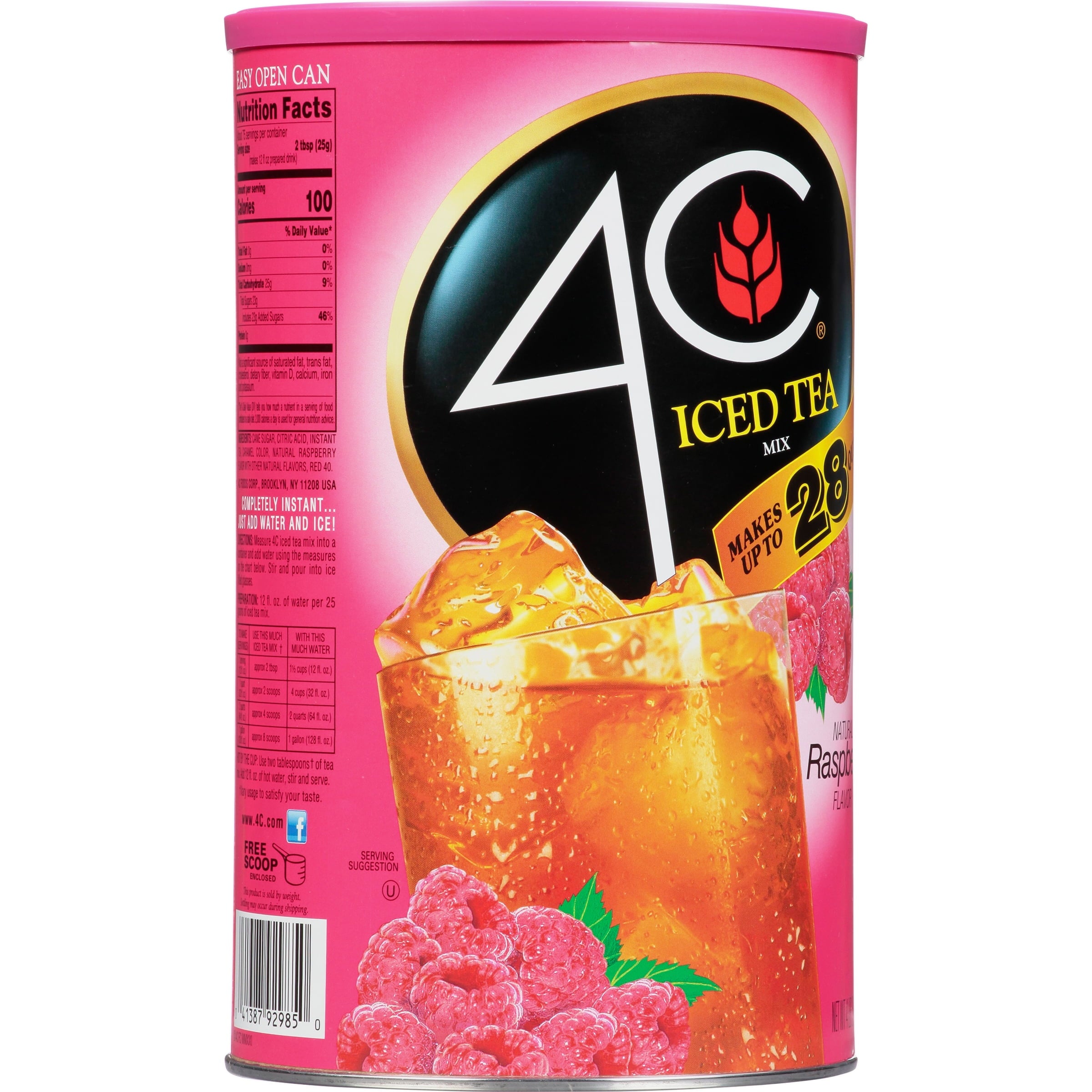 4C Raspberry Naturally Caffeinated Instant Iced Tea Mix 66.1 oz Canister