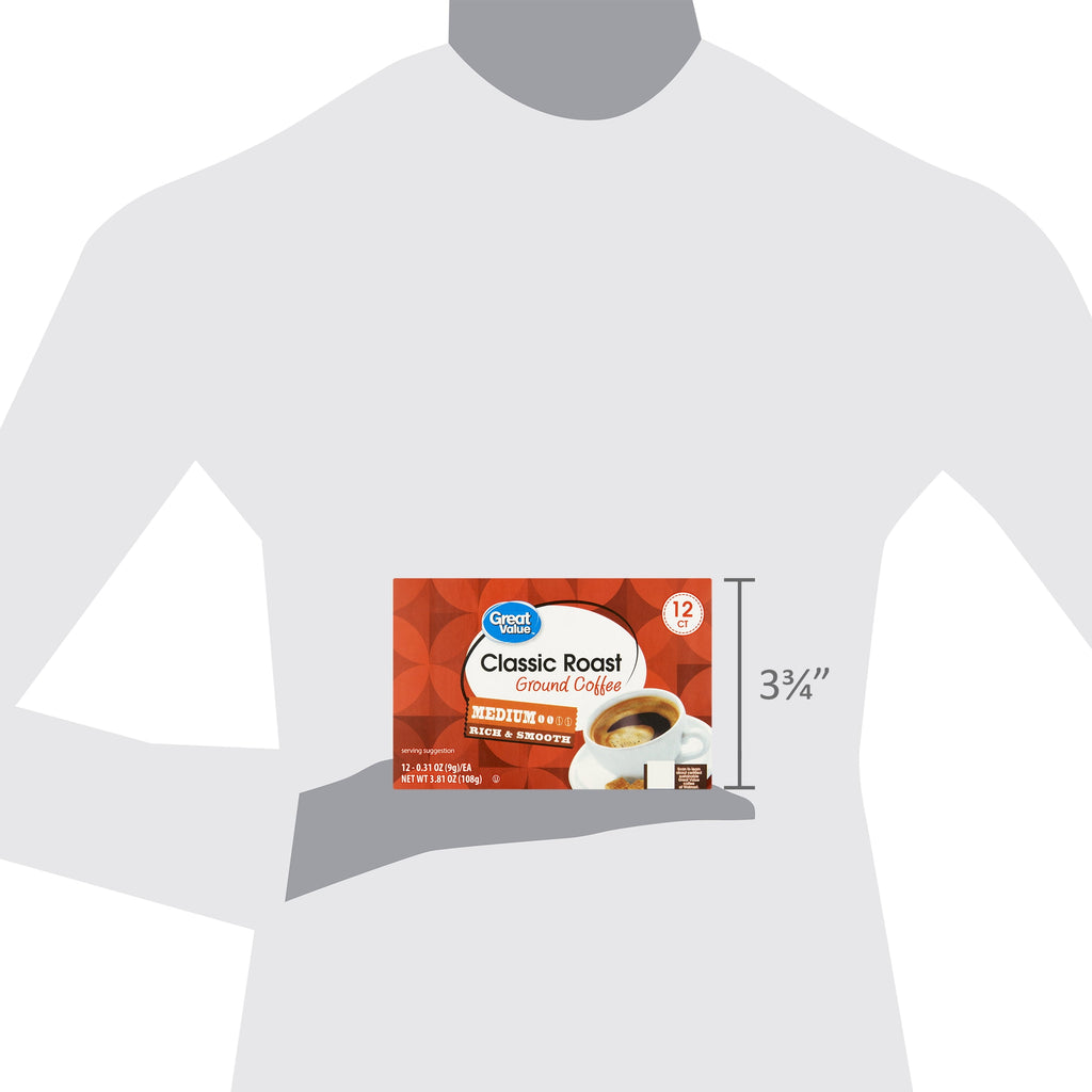 Great Value Classic Roast Medium Roast Ground Coffee Pods 12 Count