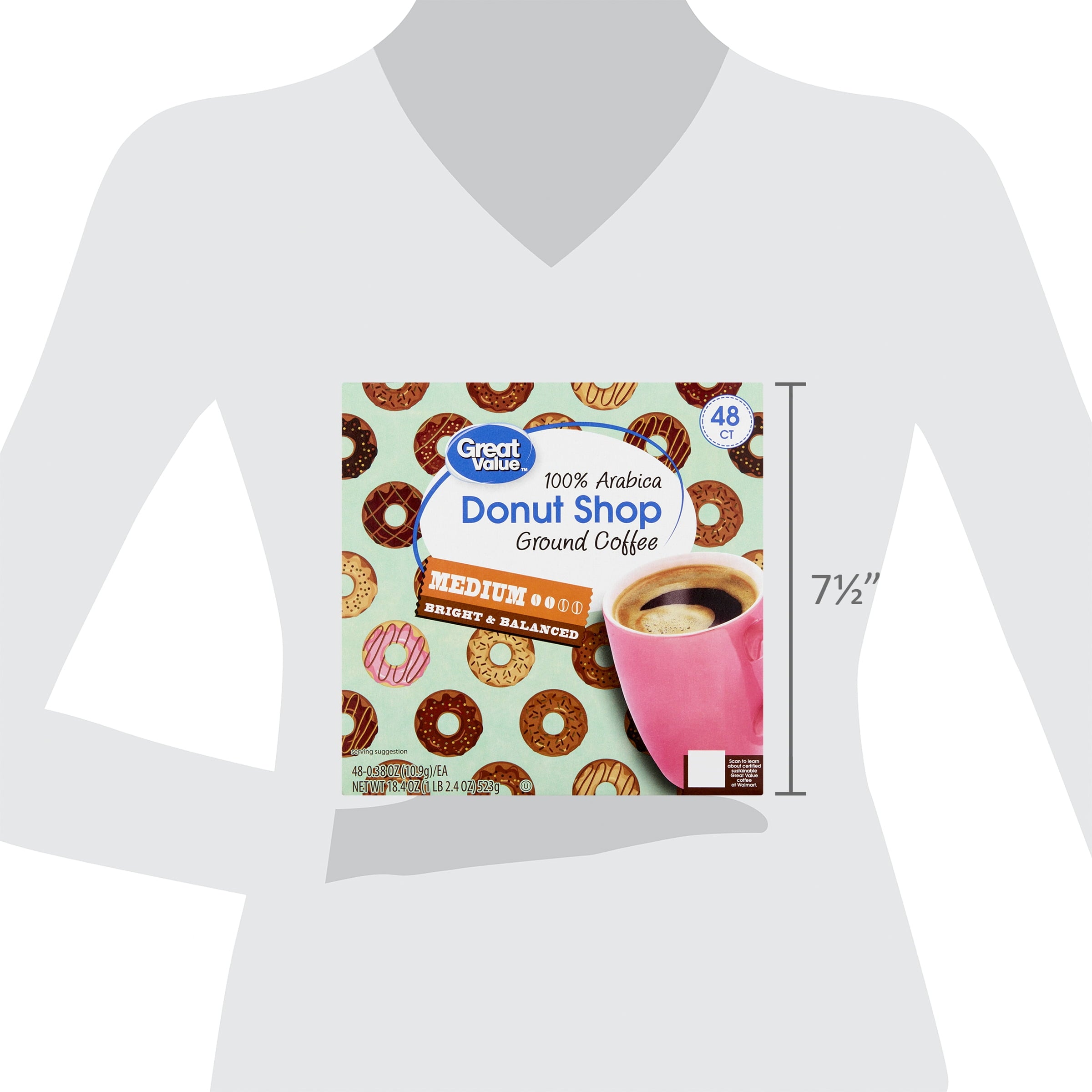 Great Value Donut Shop Naturally Caffeinated Medium Roast Ground Coffee Pods 48 Count