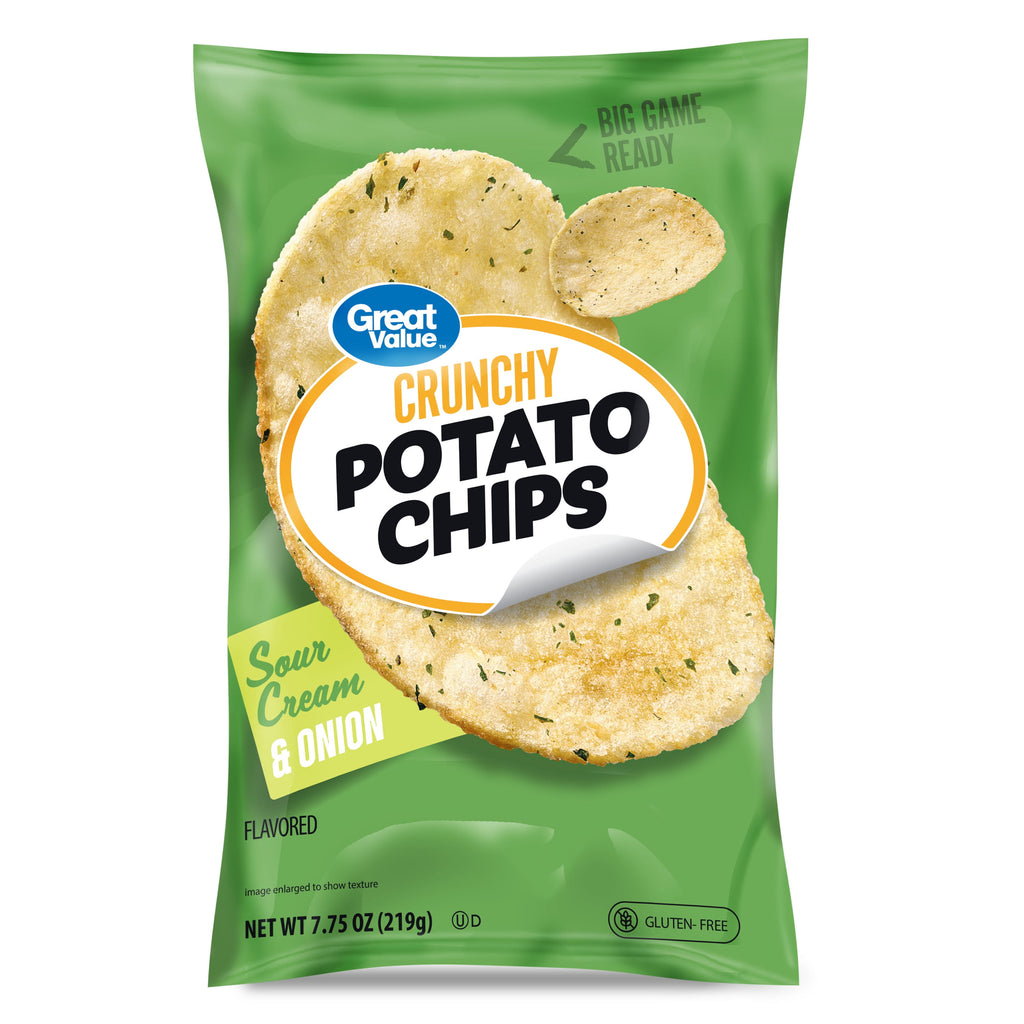 Sour Cream & Onion Flavored Potato Chips 7.75 Oz Great Value
