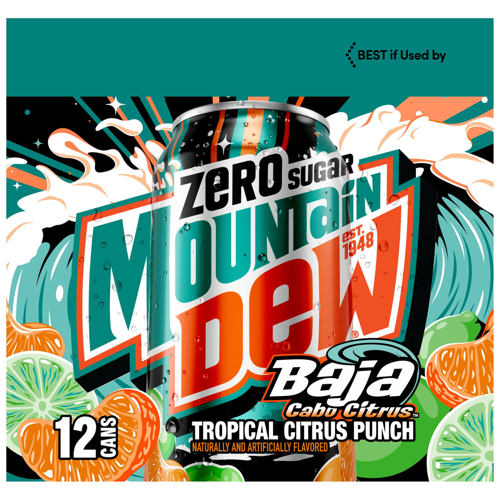 Mountain Dew Zero Sugar Baja Blast Cabo Citrus Soda Pop Cans 12 Fl Oz 12 Pack