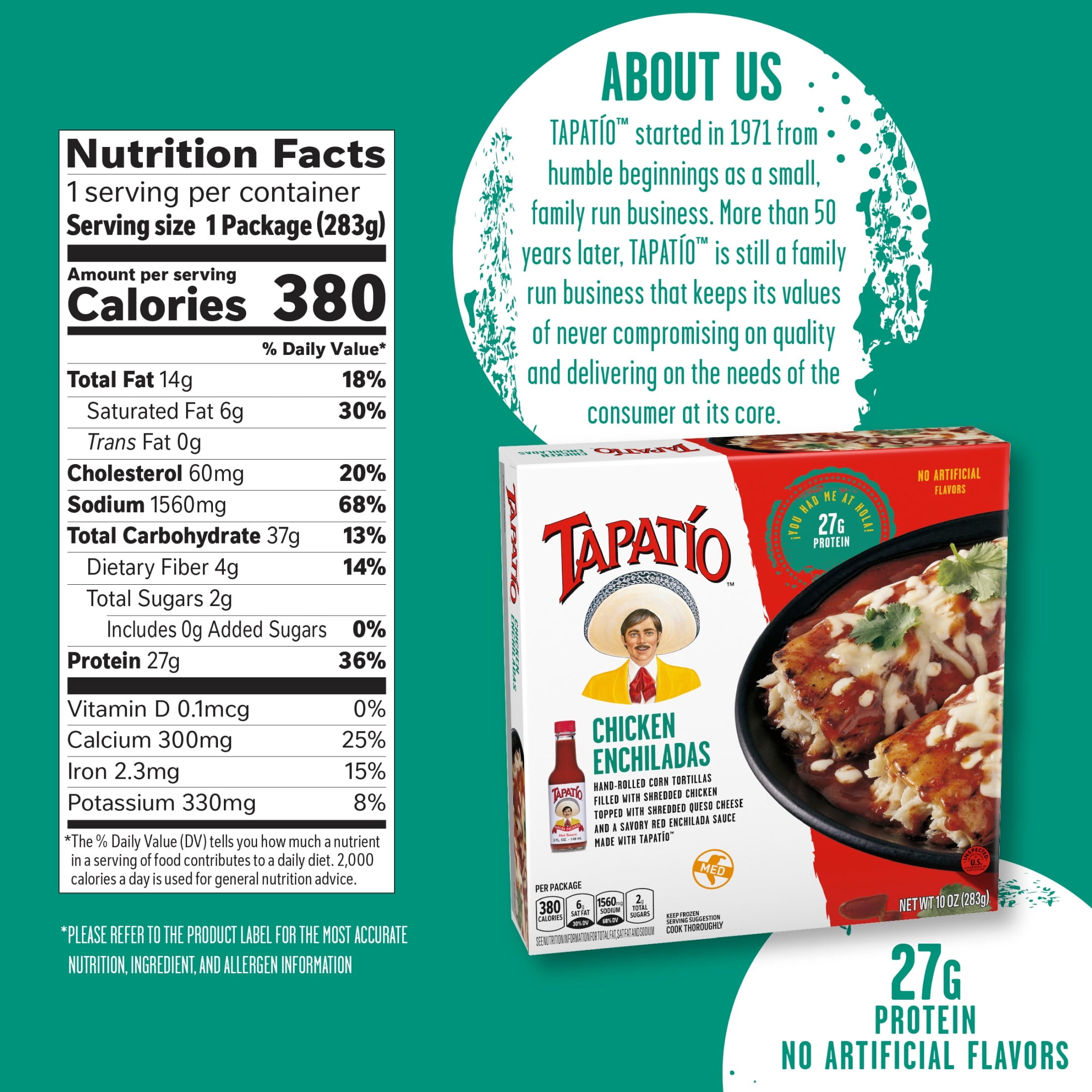 Tapatío Chicken Enchiladas Frozen Mexican Meal 10 Oz
