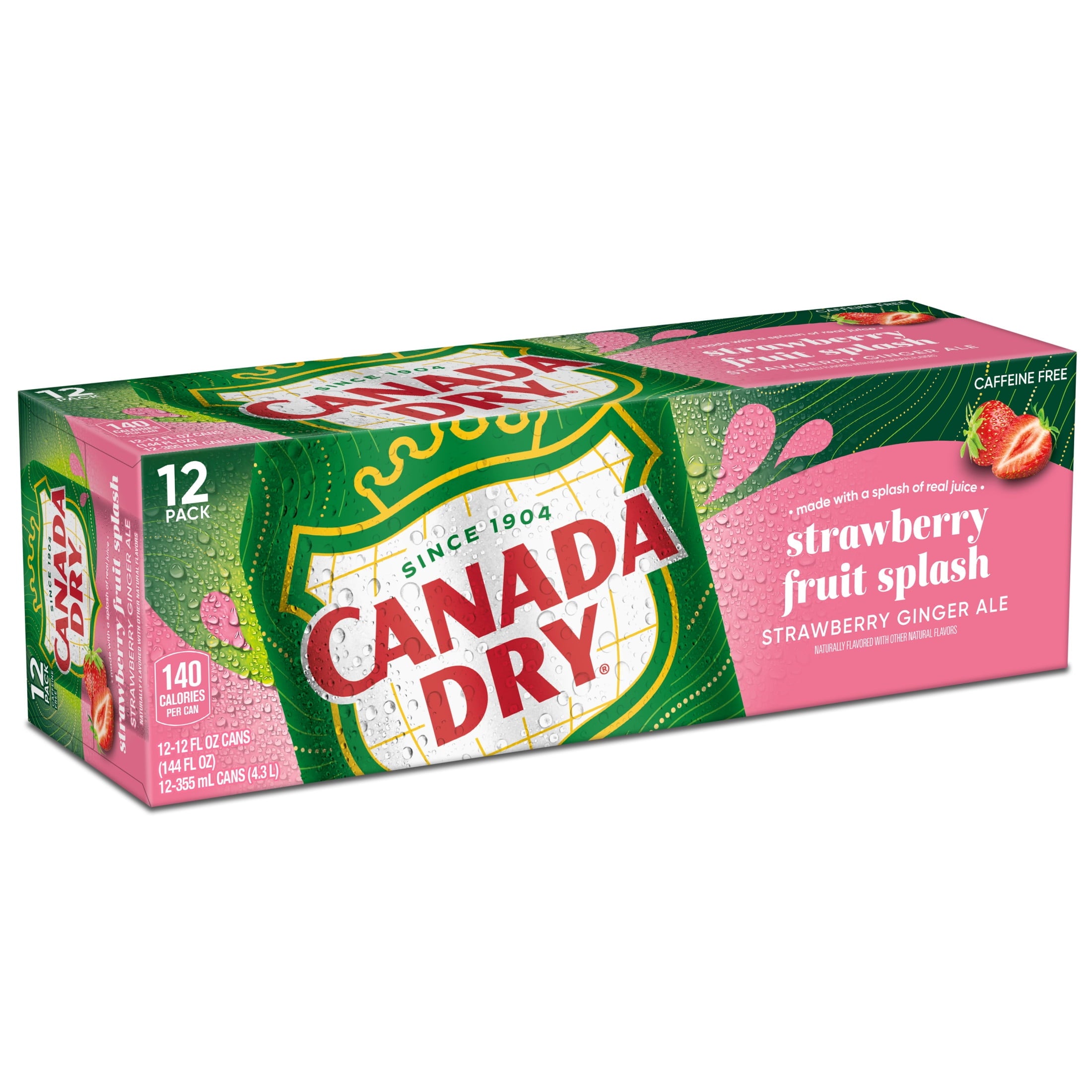 Canada Dry Caffeine Free Fruit Splash Strawberry Ginger Ale Soda Pop Cans 12 Fl Oz 12 Pack