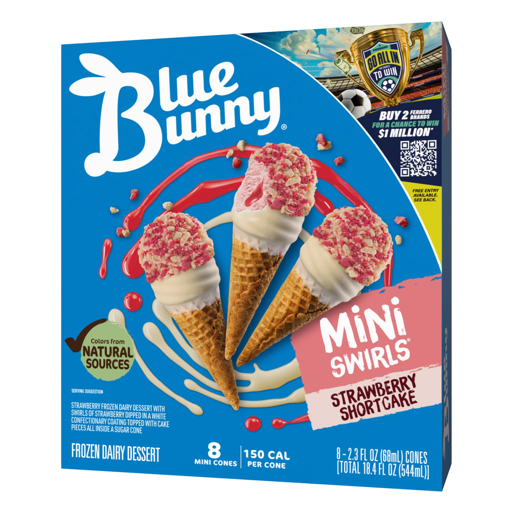 Blue Bunny Mini Swirls Strawberry Shortcake Cones 8 Count 18.4 Fl Oz