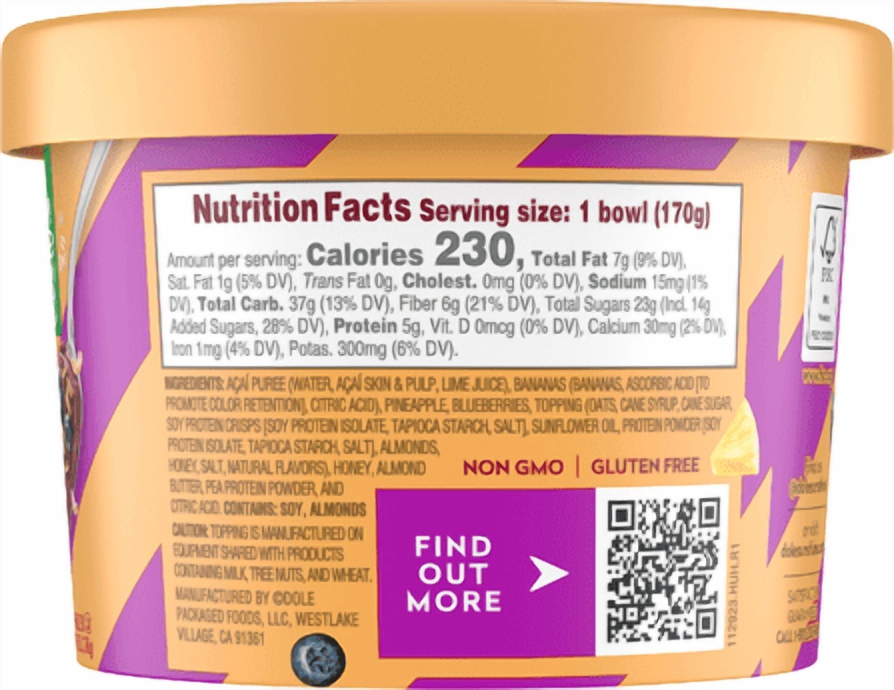 Dole Acai Protein Frozen Smoothie Bowl 6 Oz