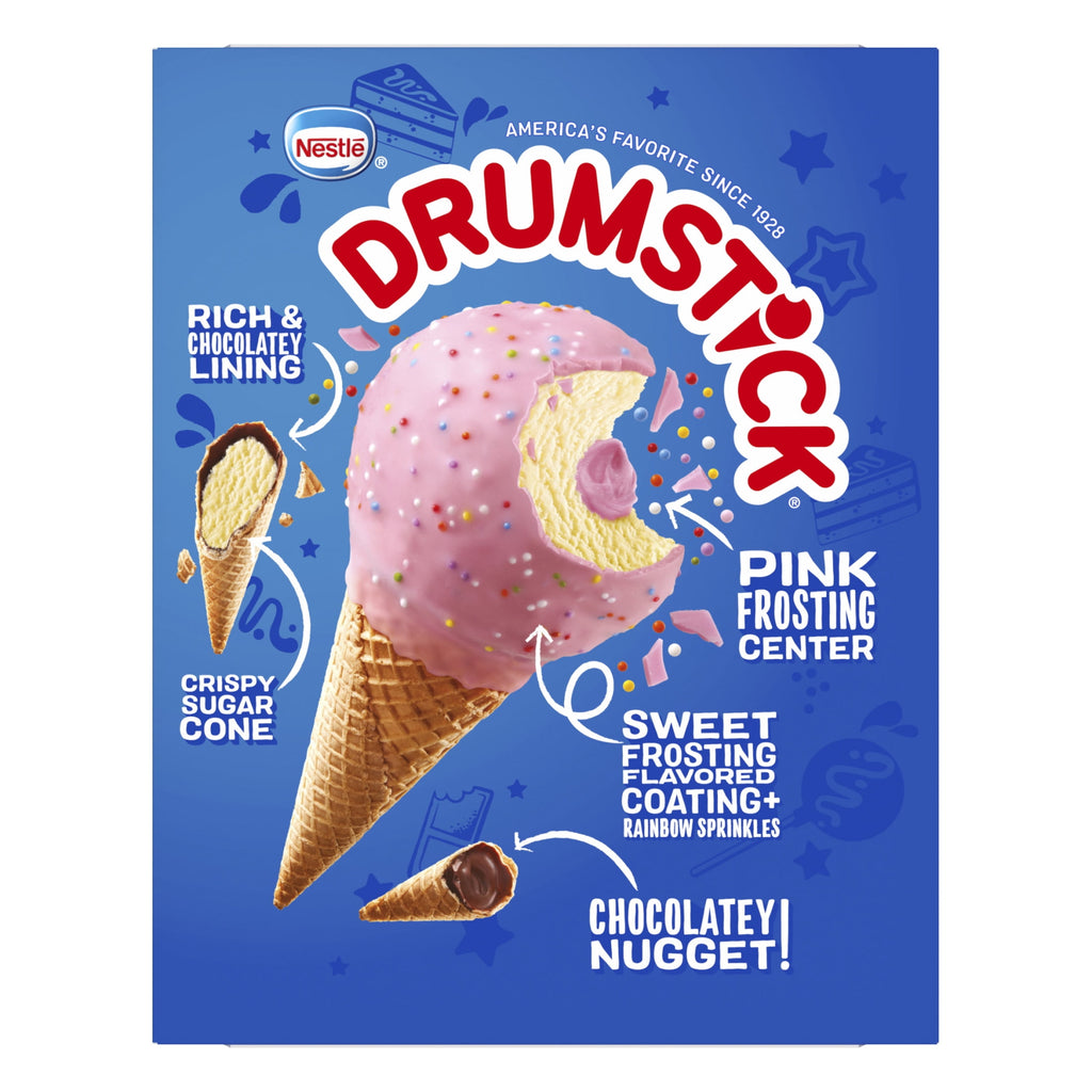 Drumstick Cake Pop Ice Cream Cones 18.4 Oz 4 Count Box