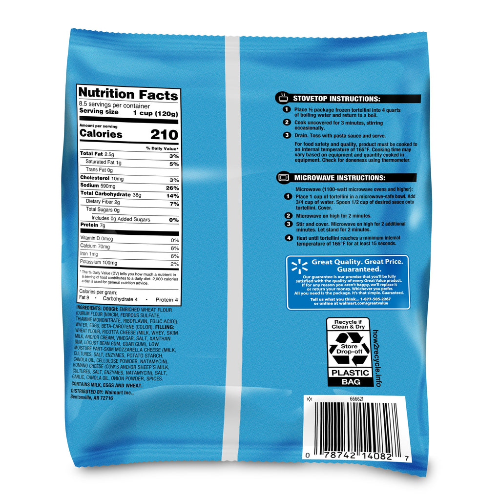 Great Value Family Size Cheese Tortellini 36 Oz Frozen